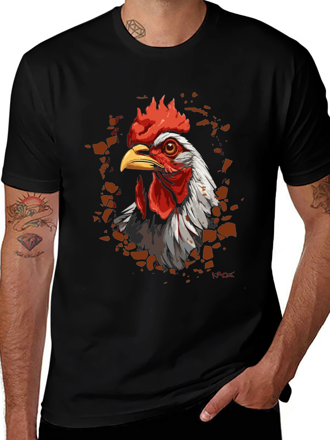 Variant 7 of Rooster Graphic Print Black T-Shirt