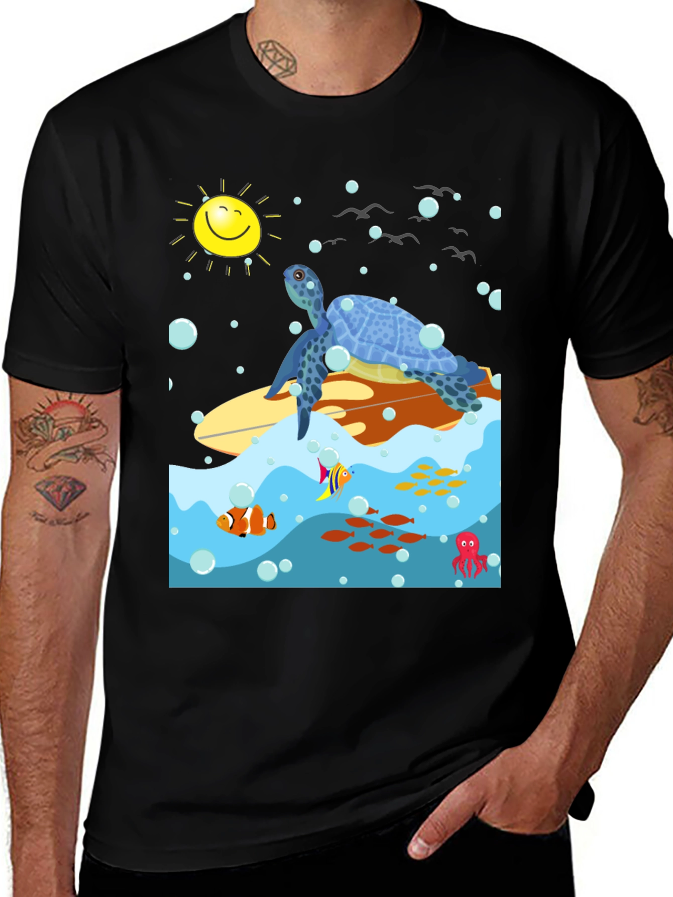 Variant 22 of Surfing Sea Turtle Graphic Tee - Ocean Lover T-Shirt