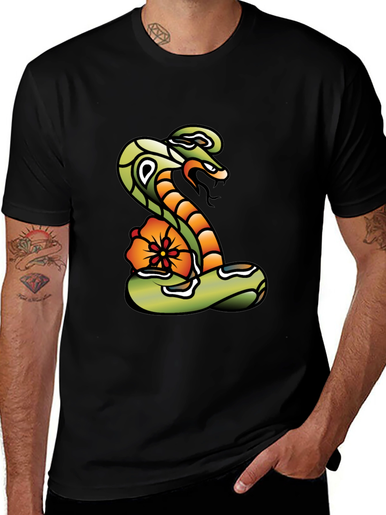 Variant 13 of Cobra & Flower Graphic Tee - Bold Snake Design!
