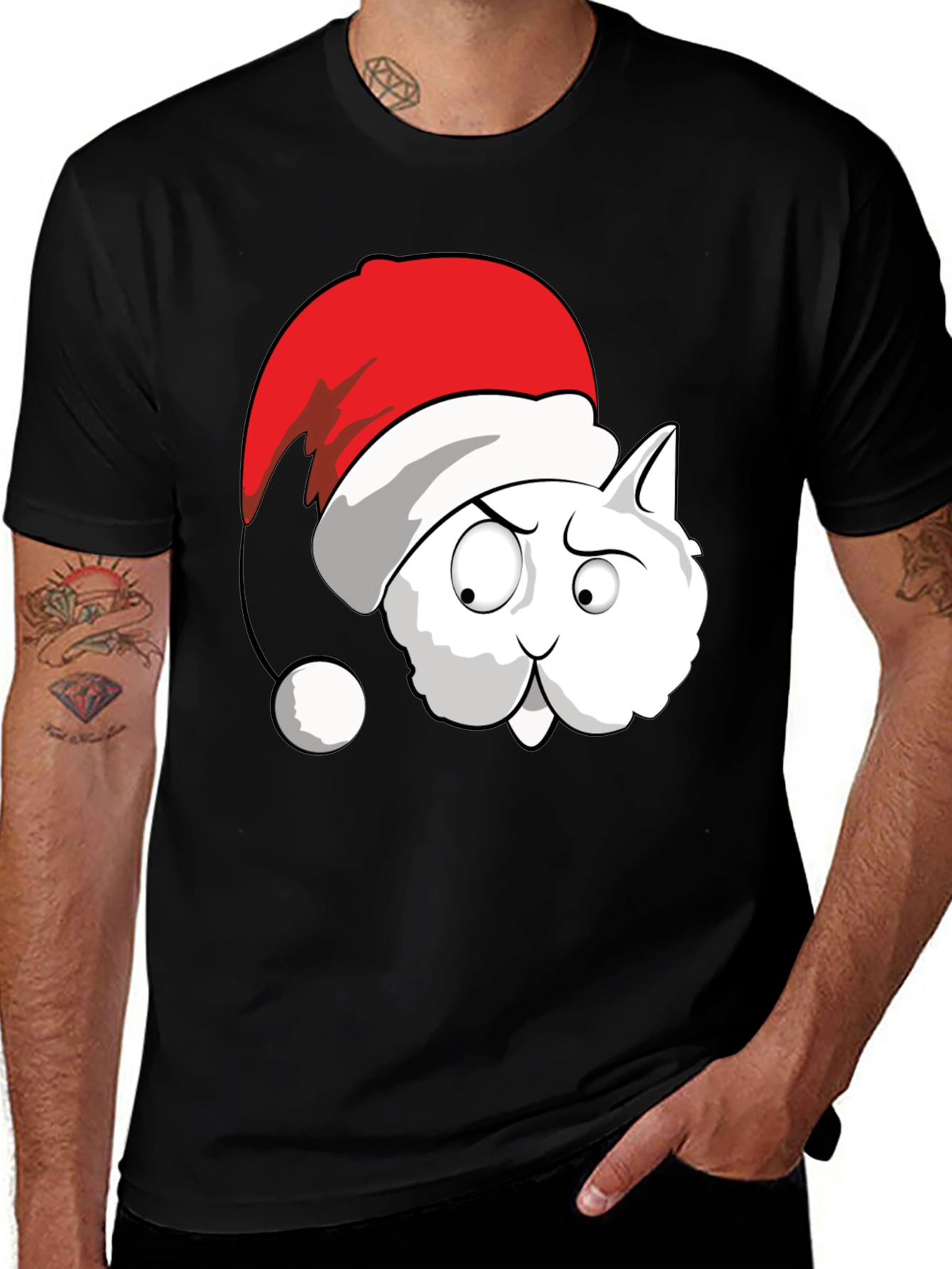Variant 23 of Funny Cat Santa Hat Graphic T-Shirt