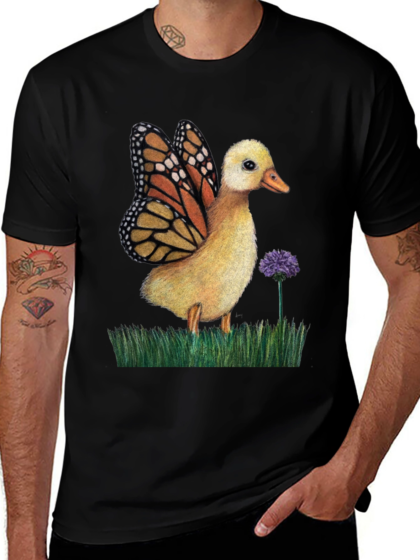 Variant 26 of Duckling with Butterfly Wings Graphic Tee - Black