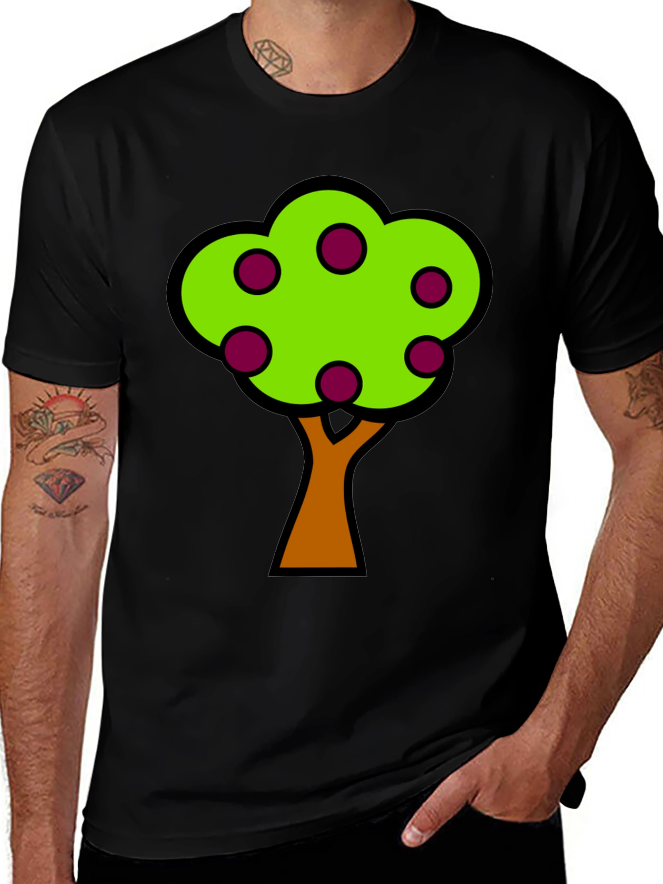 Cartoon Tree Graphic Black T-Shirt