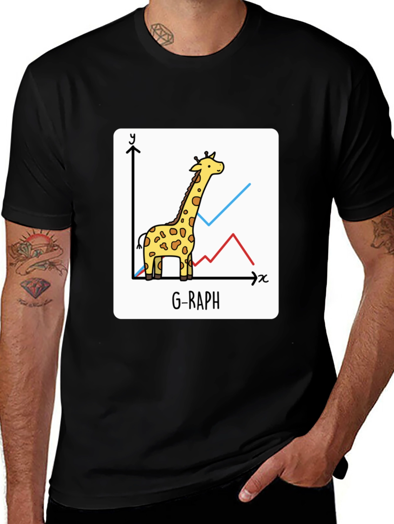 Variant 7 of G-Raph Giraffe Math Pun Black T-Shirt