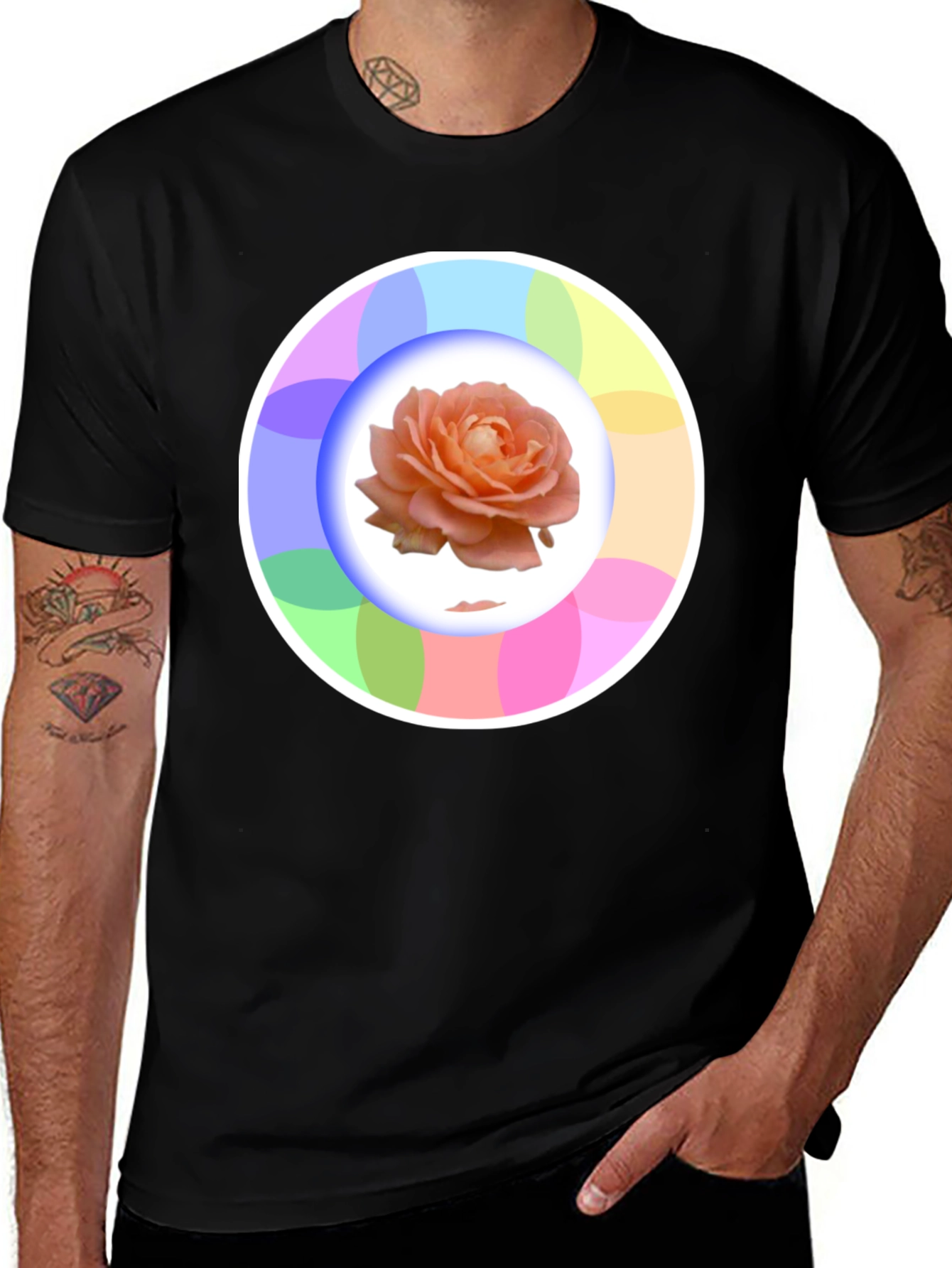 Variant 18 of Rose Circle Graphic Black T-Shirt