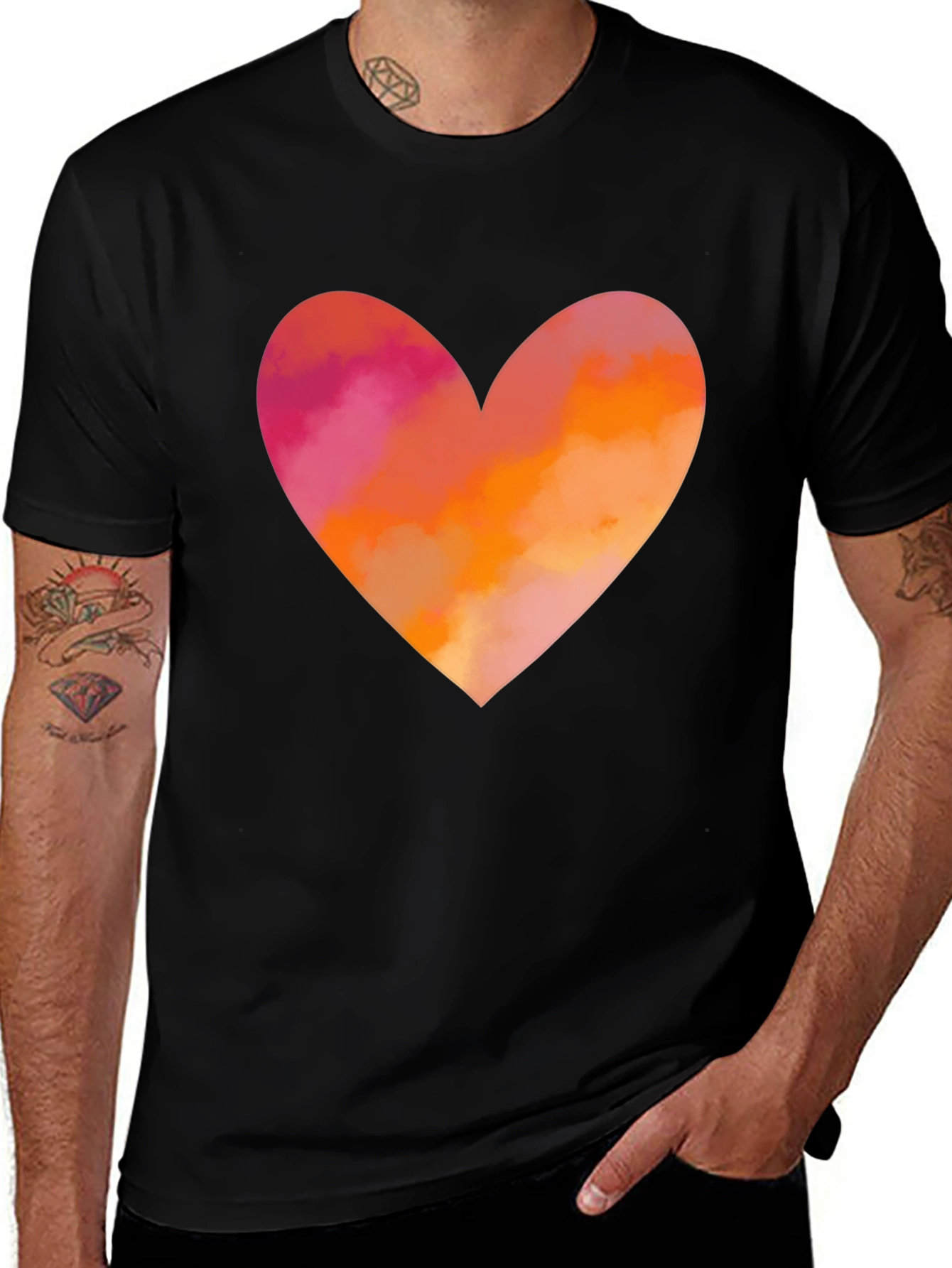 Variant 8 of Heart Graphic T-Shirt - Black Cotton Blend Casual Tee