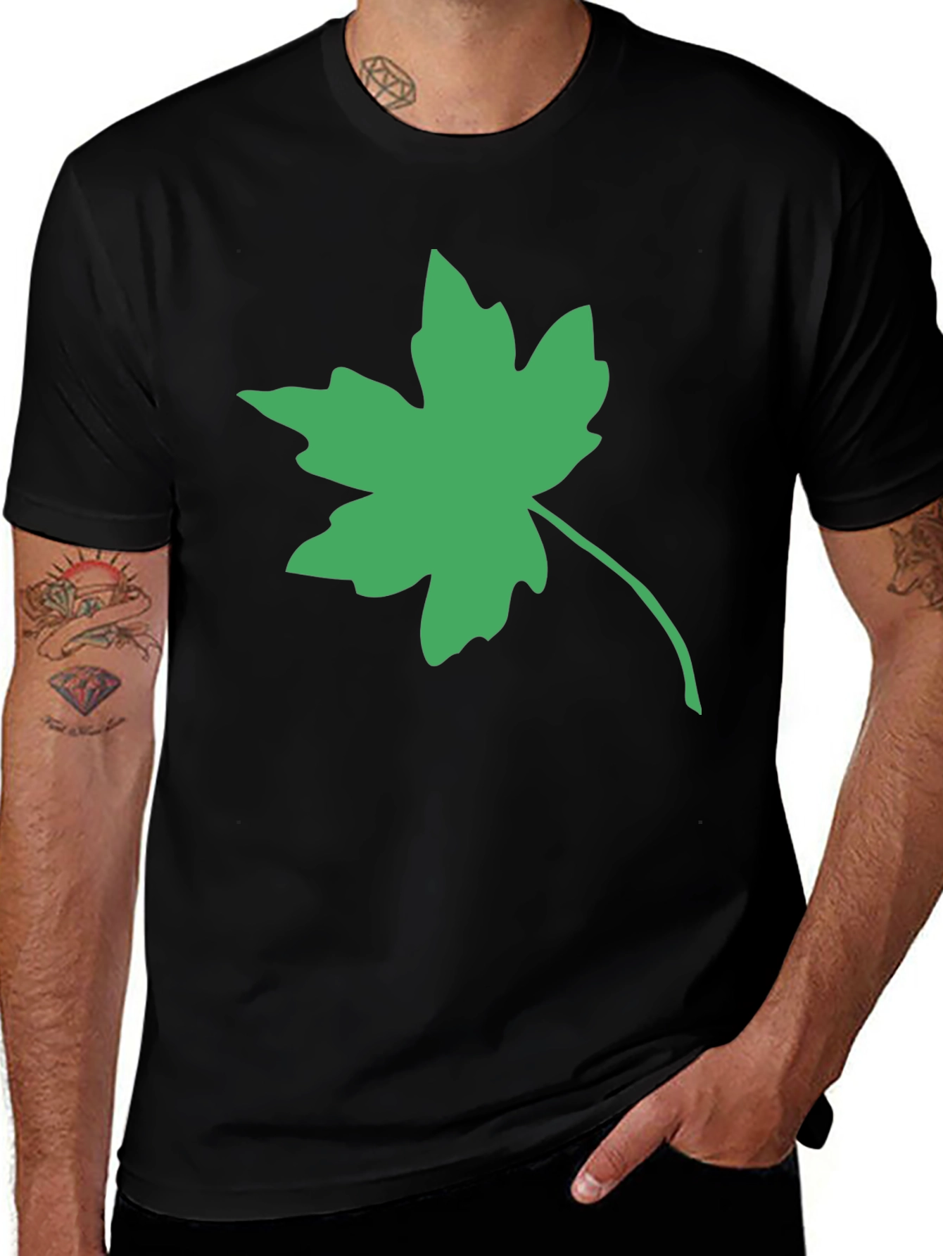 Variant 21 of Green Maple Leaf Black Tee