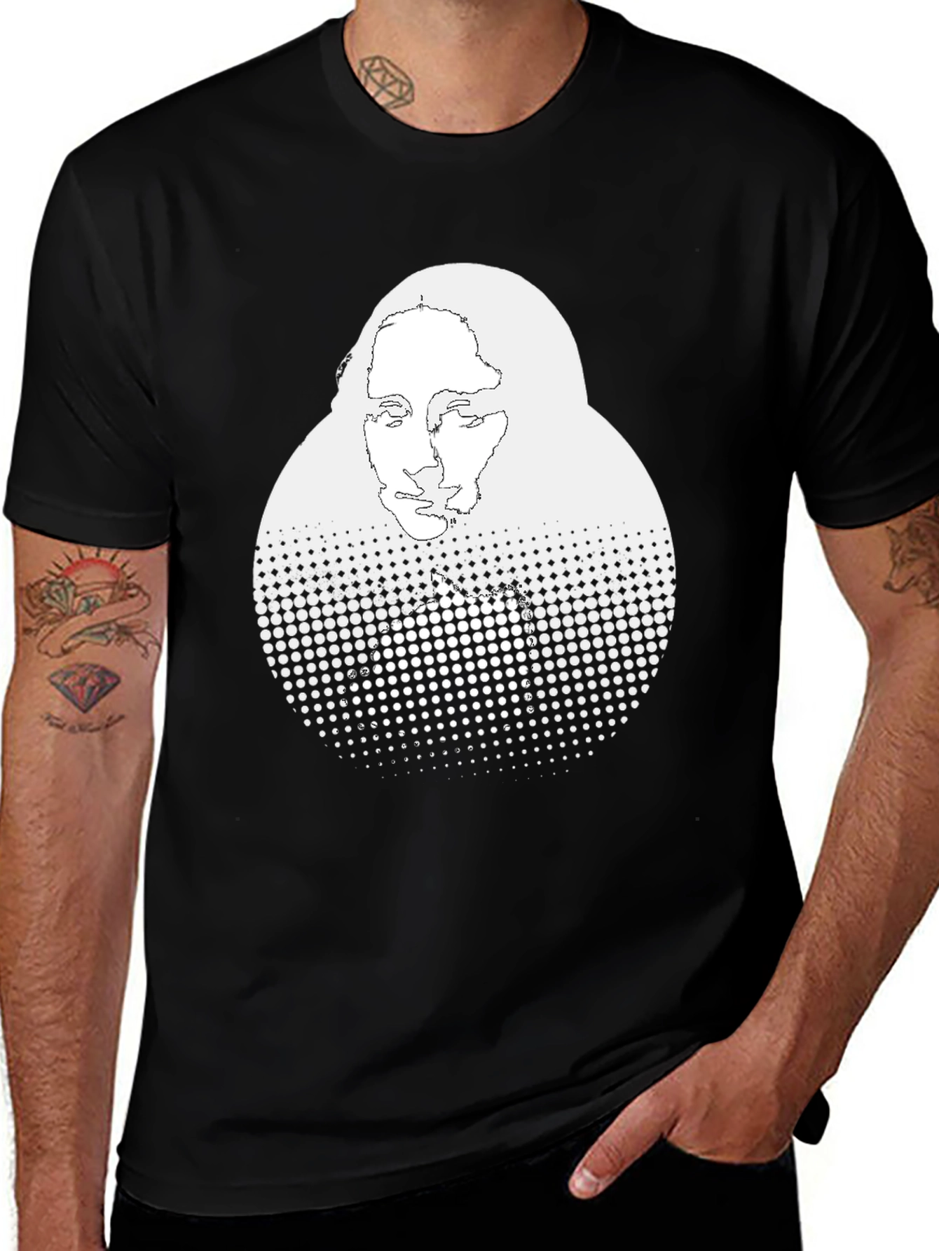 Variant 5 of Abstract Mona Lisa Graphic Print Black T-Shirt