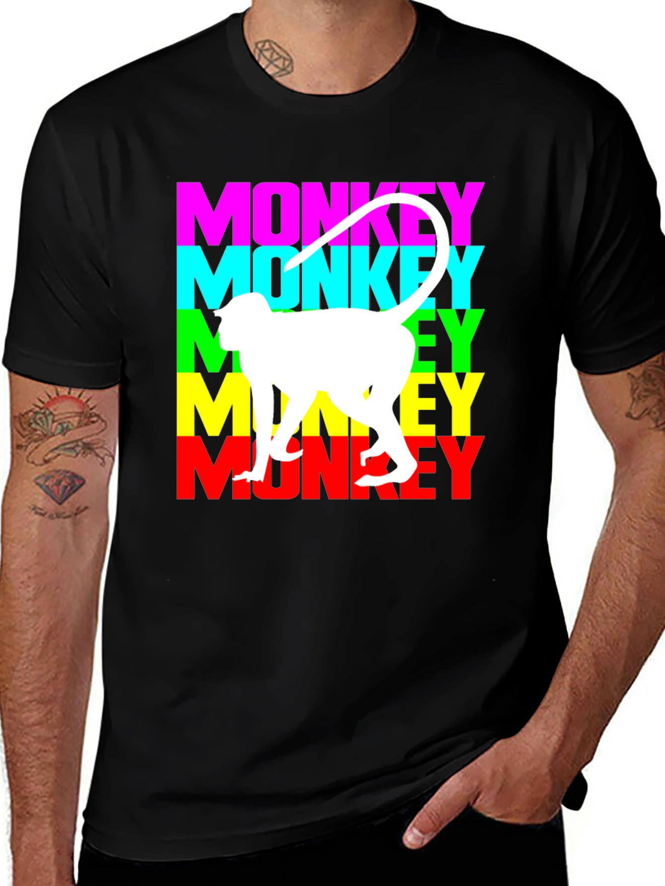 Variant 10 of Monkey Graphic Tee - Black Cotton Blend T-Shirt
