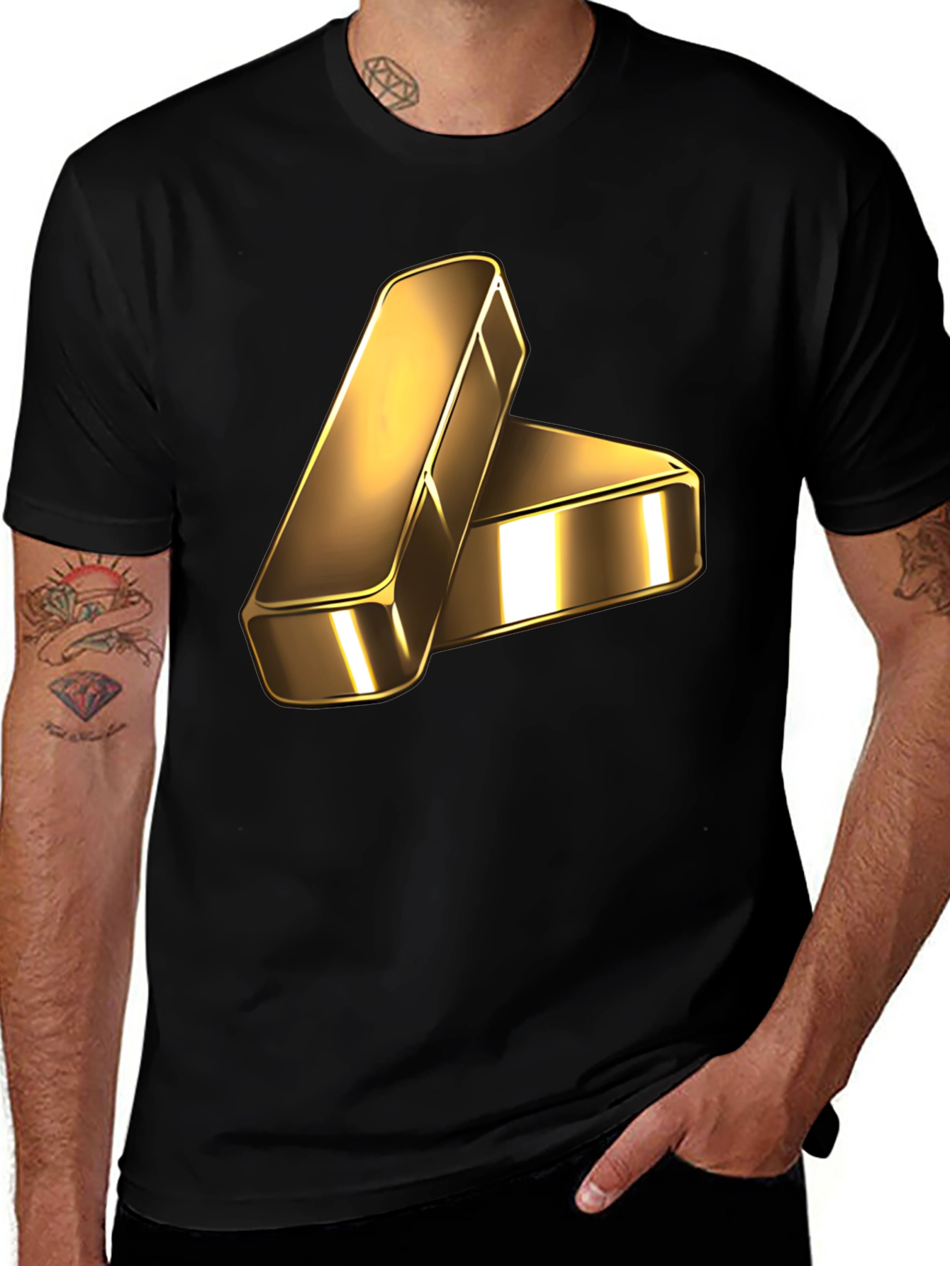 Variant 10 of Gold Bar Graphic Tee - Metallic Shine Black T-Shirt