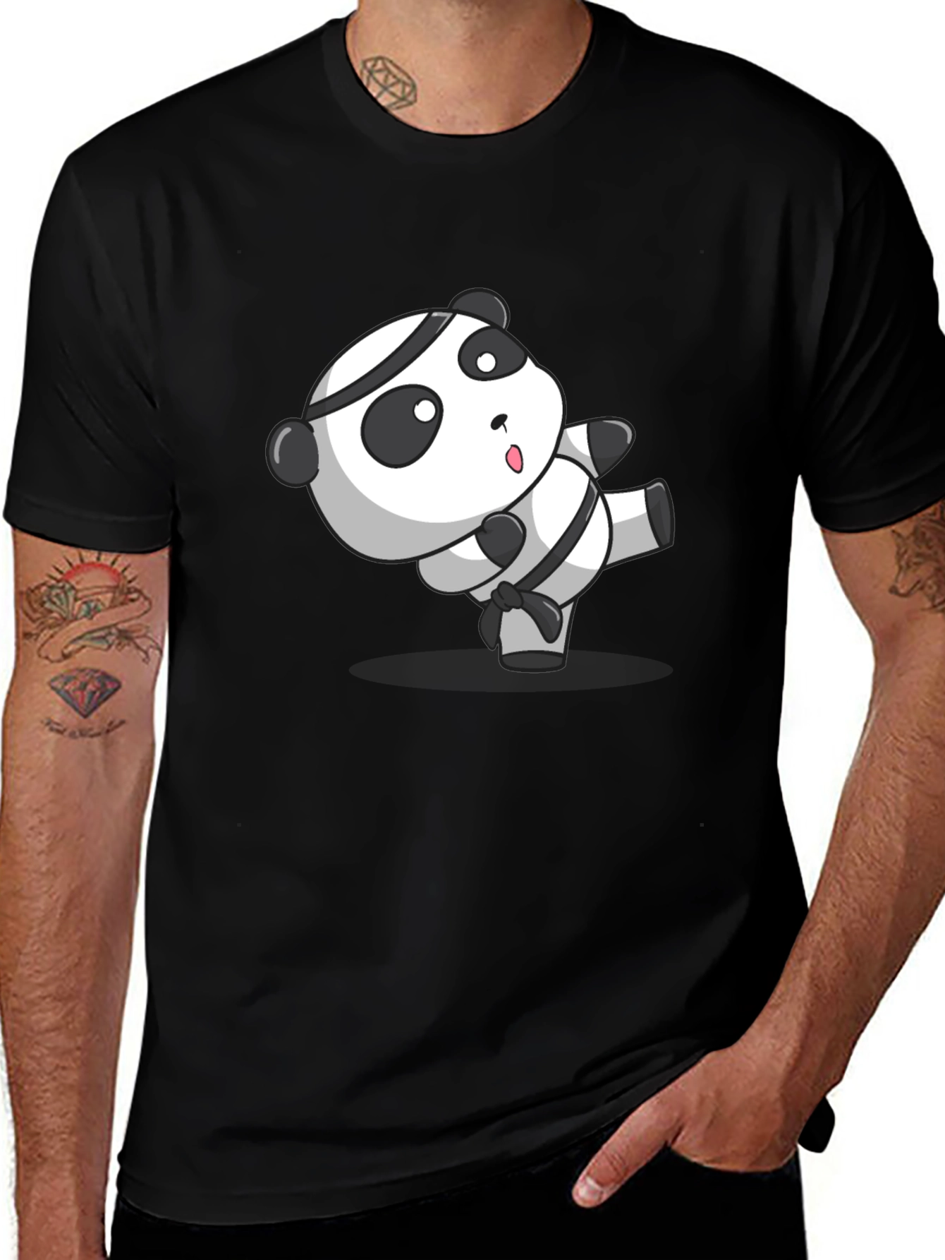 Variant 16 of Martial Arts Panda T-Shirt - Black Cotton Tee