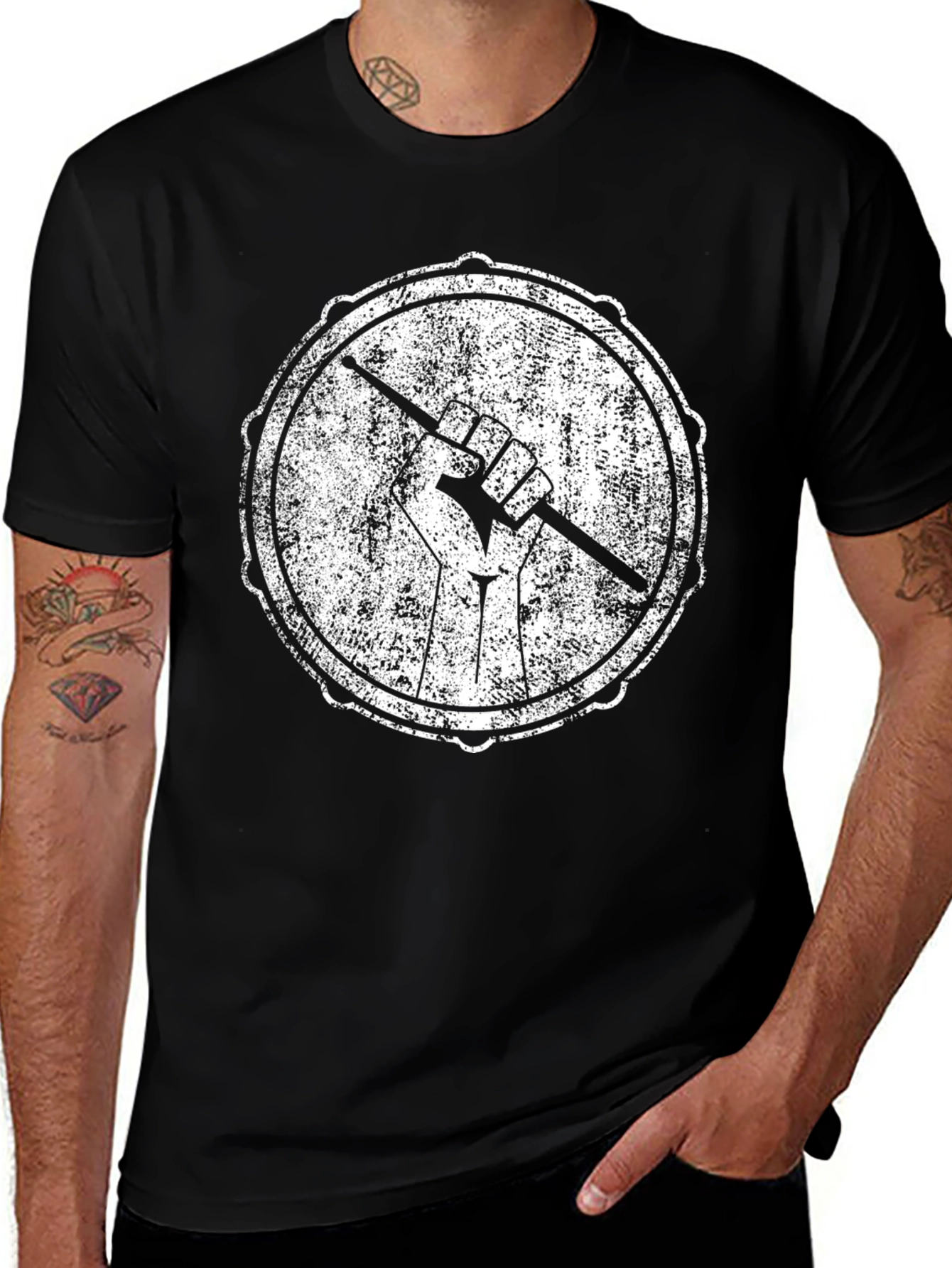 Variant 12 of Drum Circle Graphic Tee - Black Cotton T-Shirt