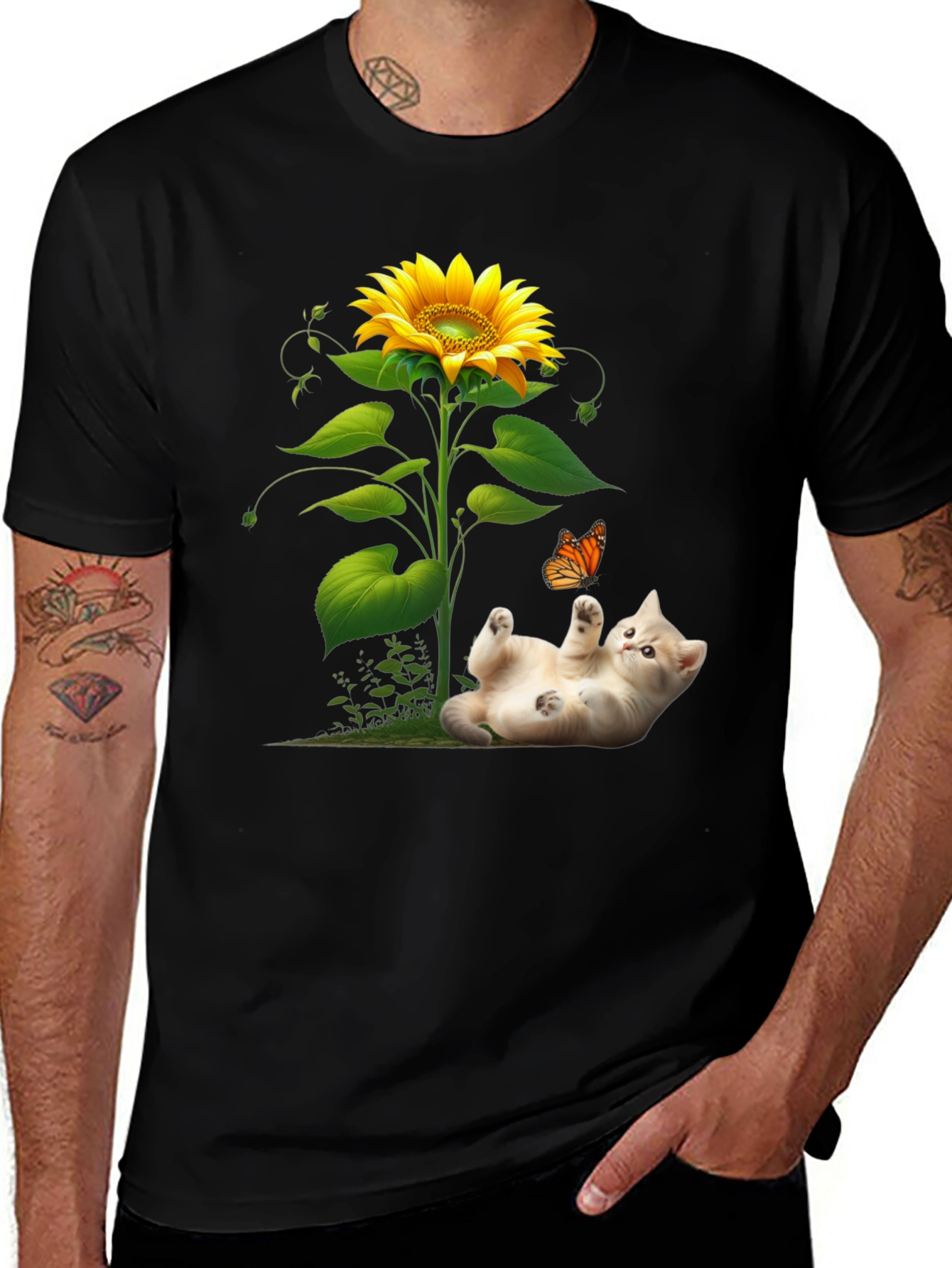 Variant 3 of Sunflower Kitten T-Shirt: Playful & Unique Design