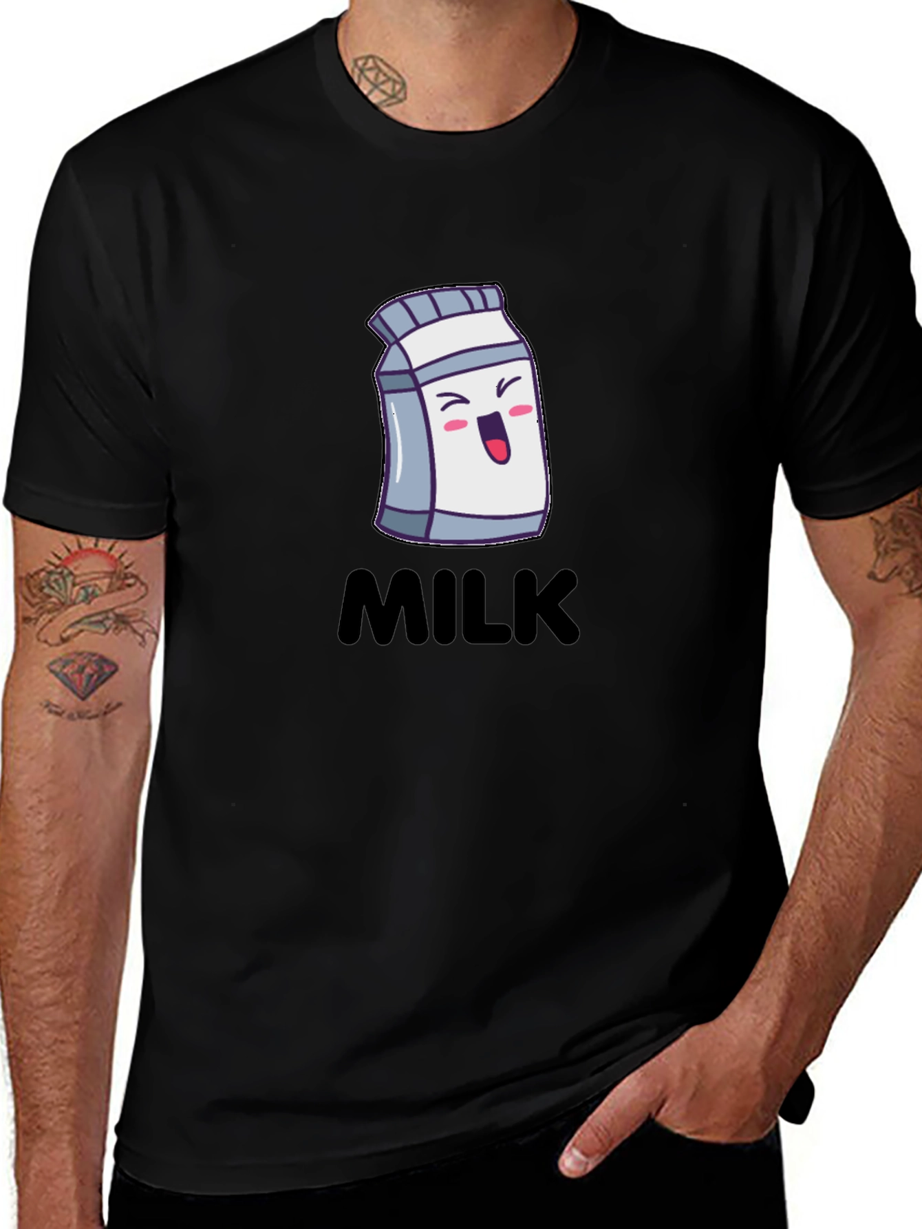 Variant 2 of Cute Milk Cartoon Black T-Shirt