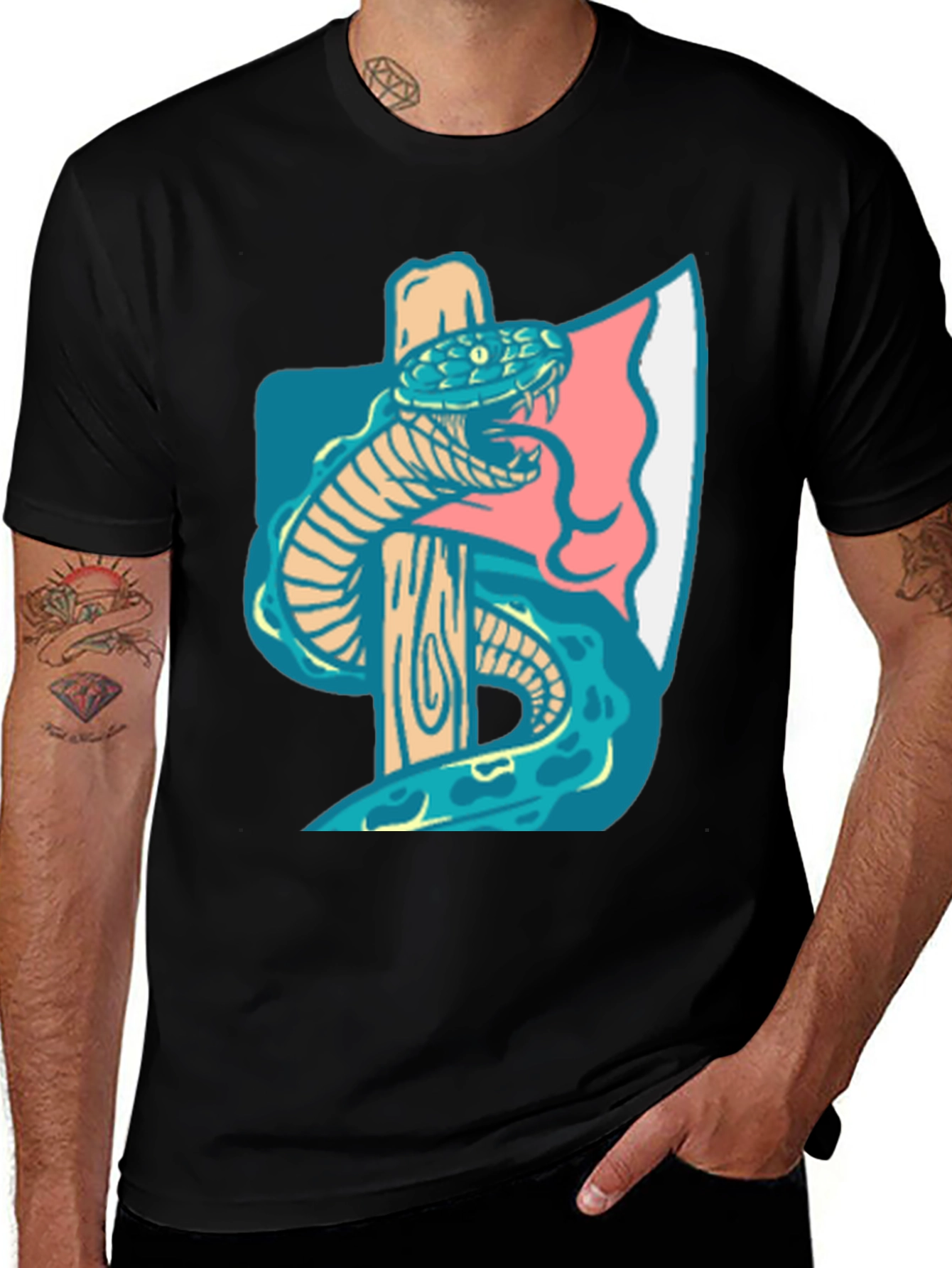 Black Axe & Snake Graphic Tee - Cool Casual Style main image