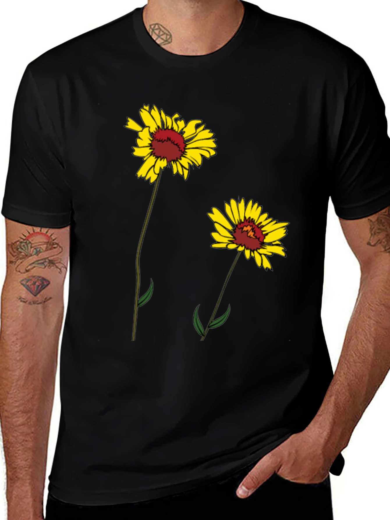 Variant 22 of Floral Graphic Tee - Black Cotton Blend