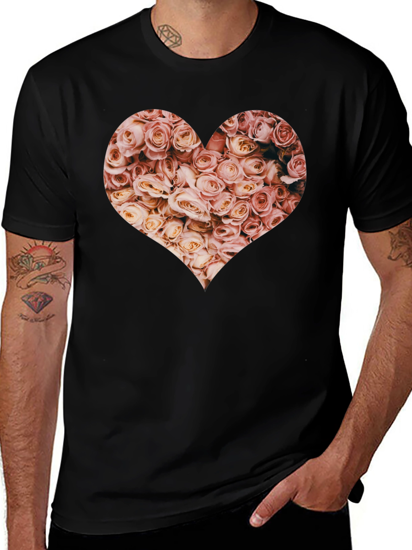 Variant 18 of Floral Heart Graphic Tee - Black
