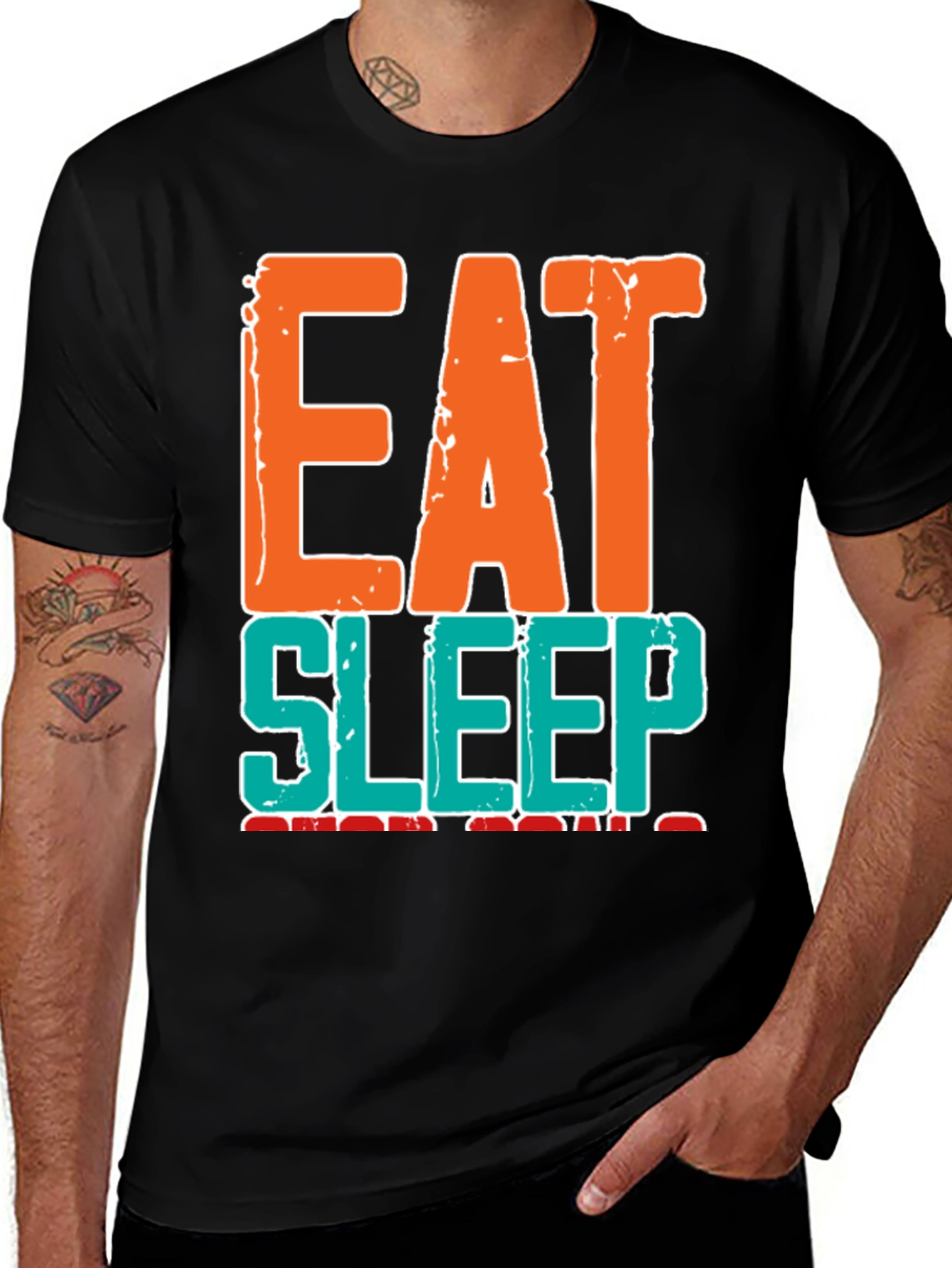 Variant 16 of Eat Sleep Basketball Graphic Tee -  Black Cotton T-Shirt
