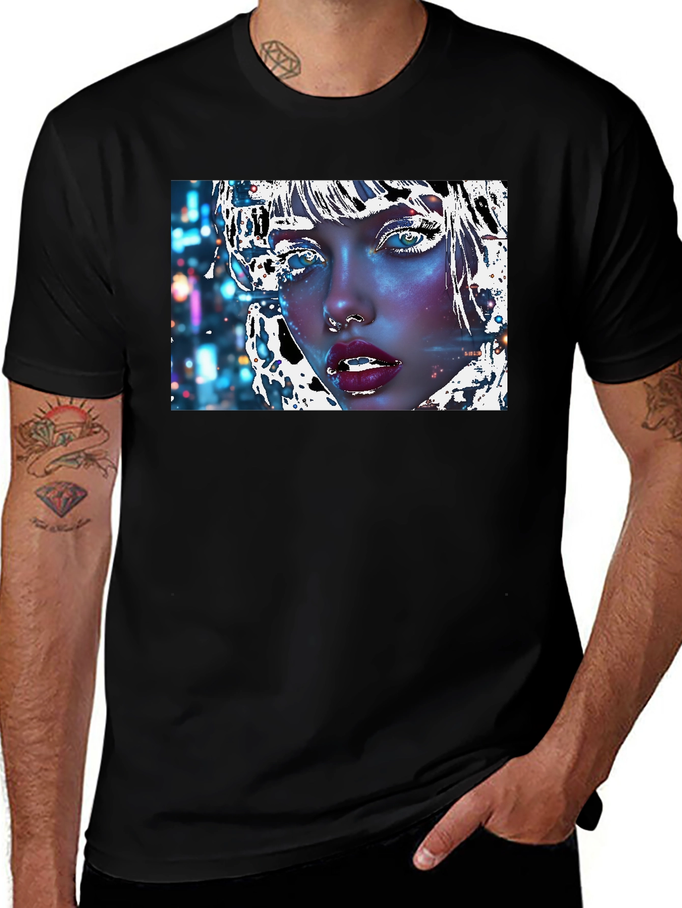 Variant 3 of Cyberpunk Portrait Graphic Tee - Futuristic Style