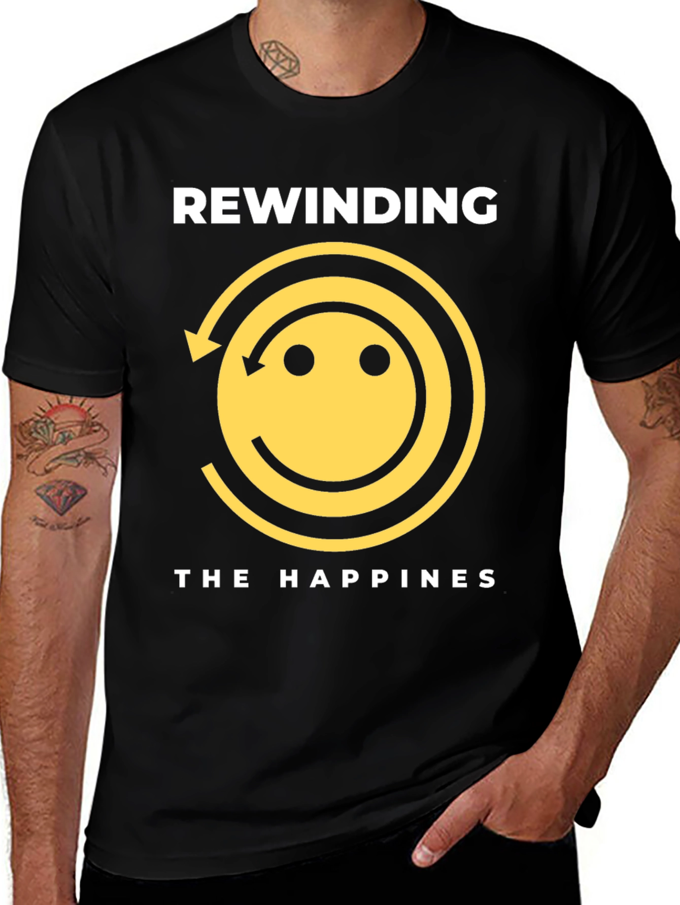 Variant 27 of Rewinding the Happiness Black Graphic Tee