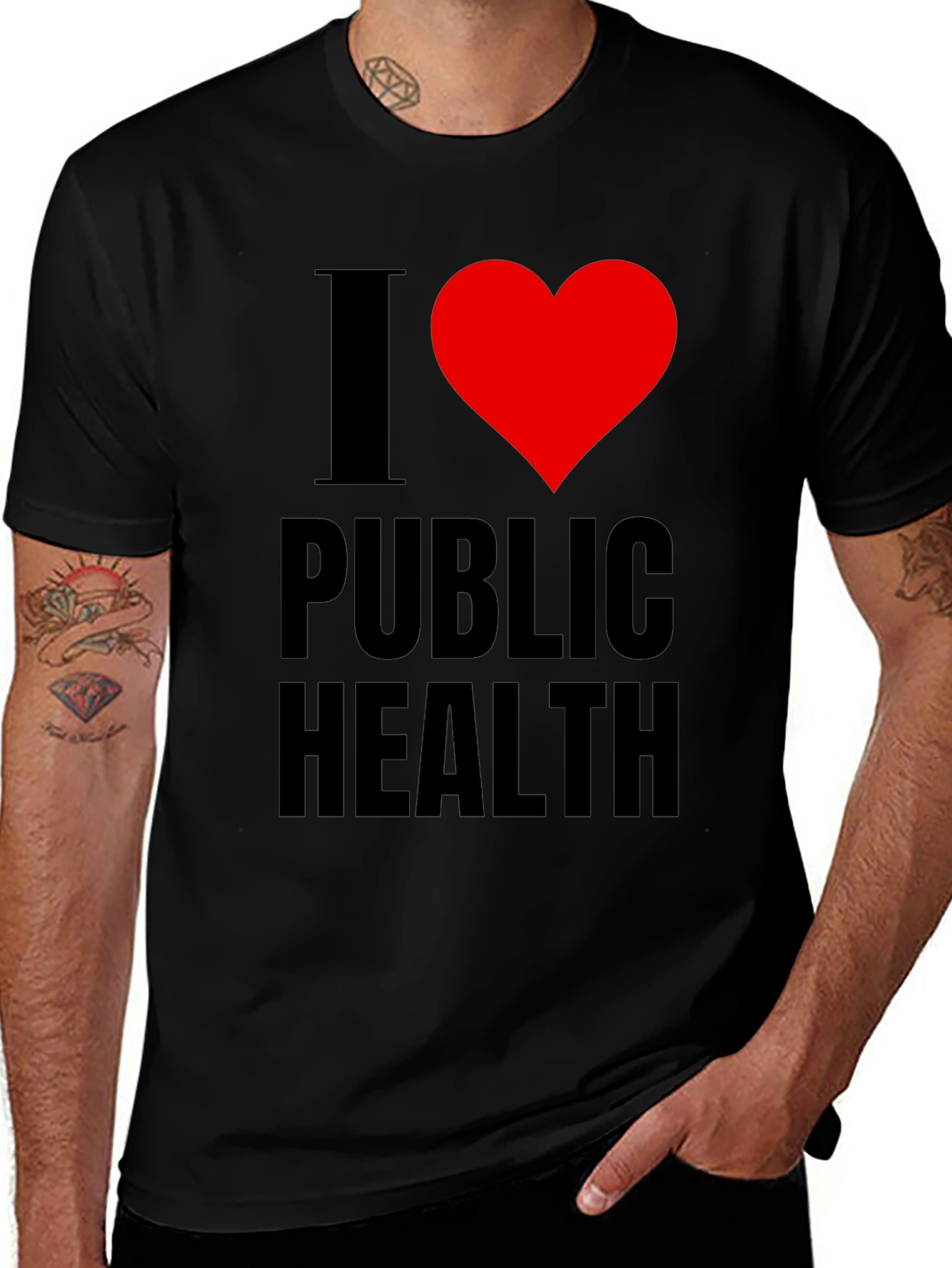 Variant 7 of I Heart Public Health T-Shirt - Black Cotton Tee