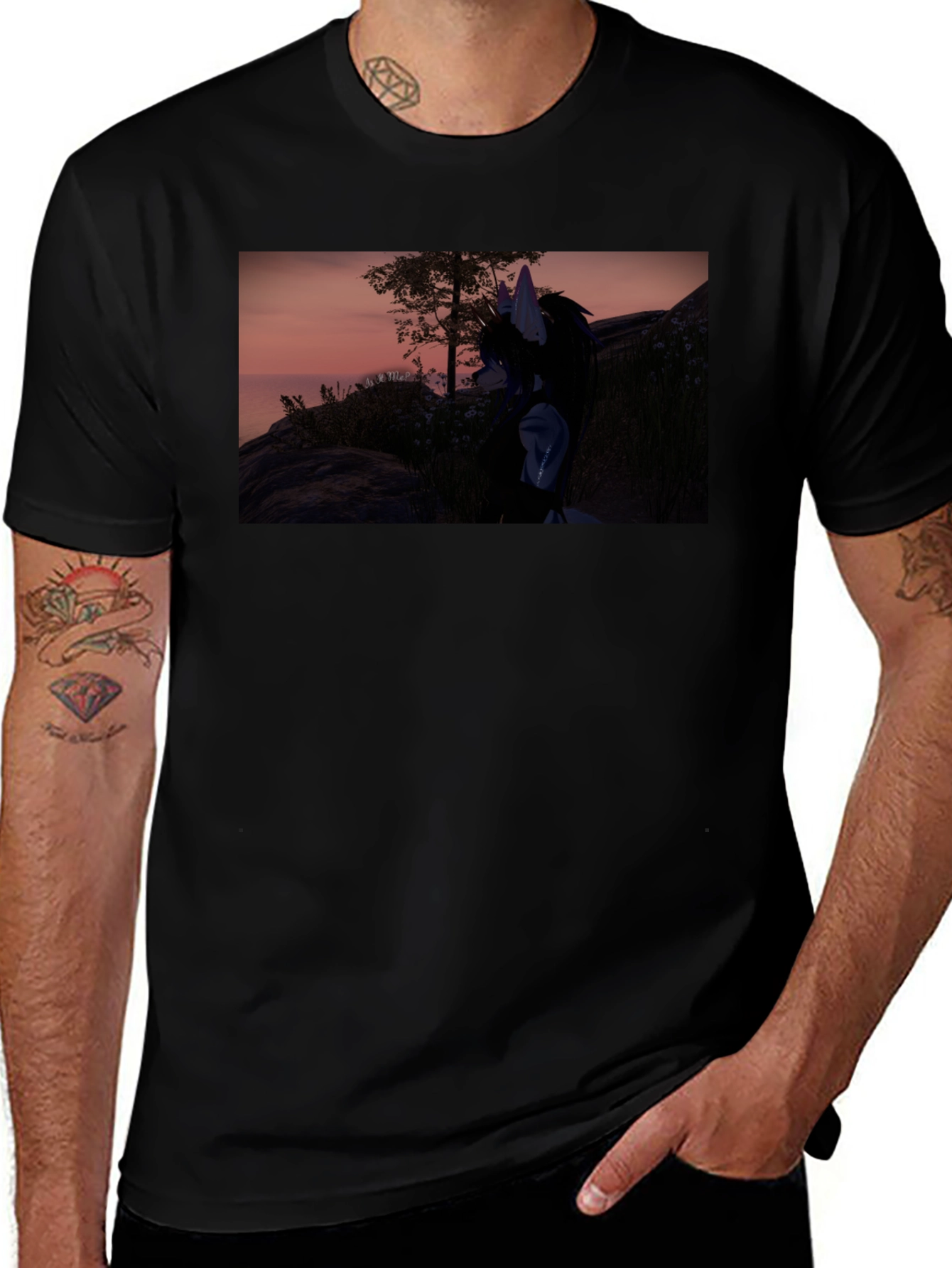 Variant 8 of Sunset Landscape Black T-Shirt