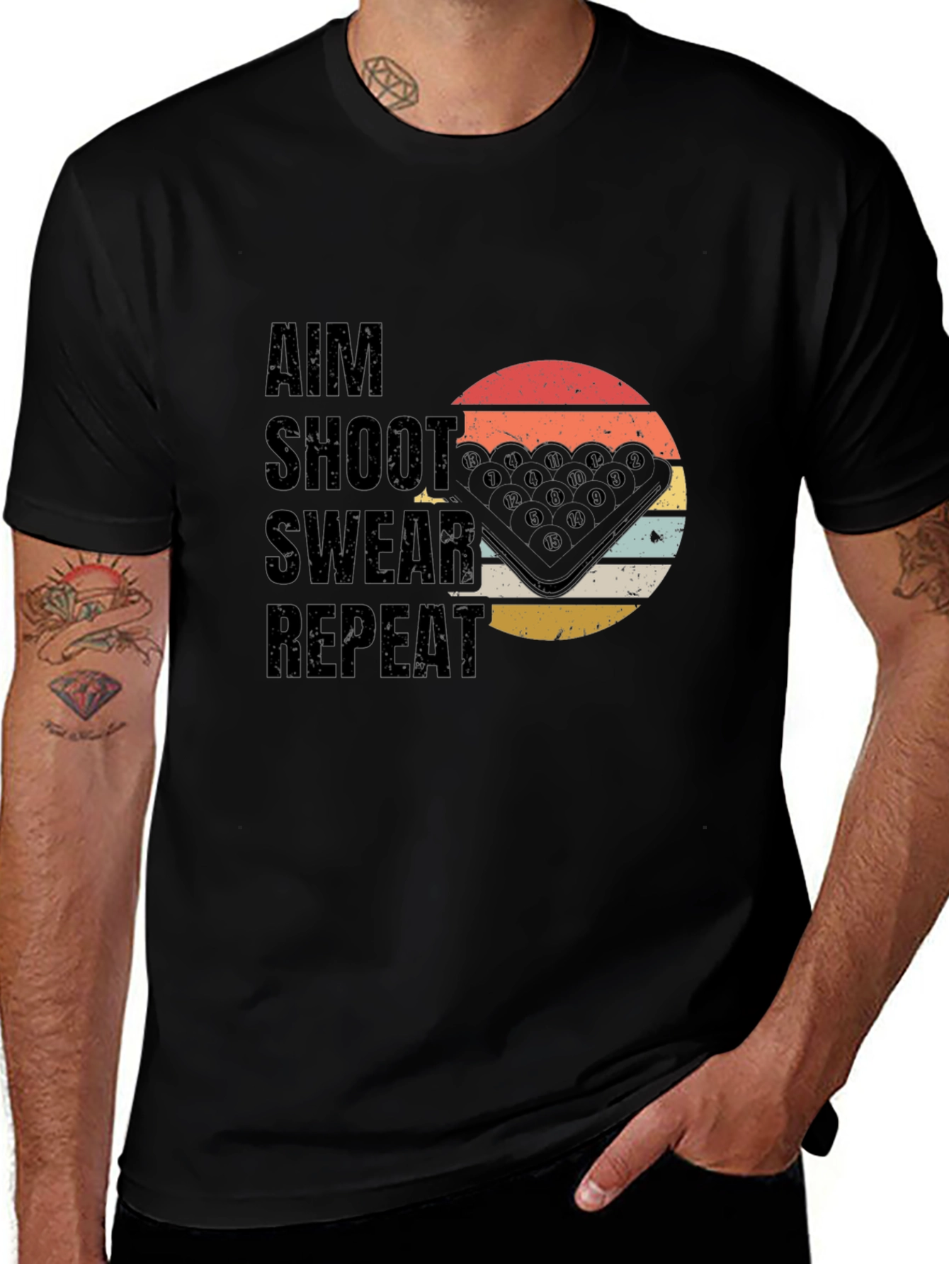 Variant 21 of Aim Shoot Swear Repeat T-Shirt - Billiards Pool Player Tee