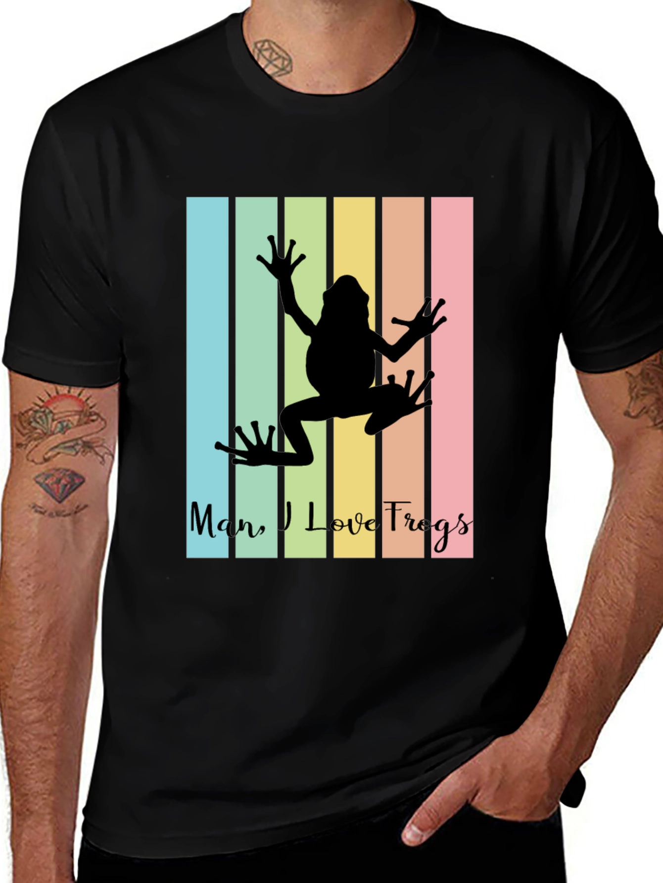 Variant 17 of Man, I Love Frogs T-Shirt | Rainbow Retro Frog Tee