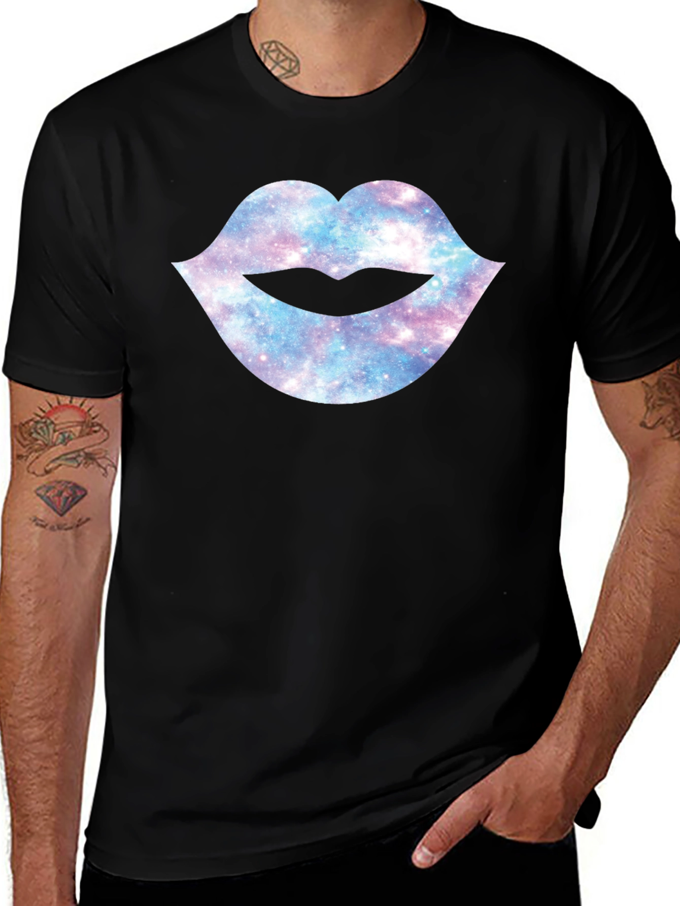 Galaxy Lips Graphic Black T-Shirt