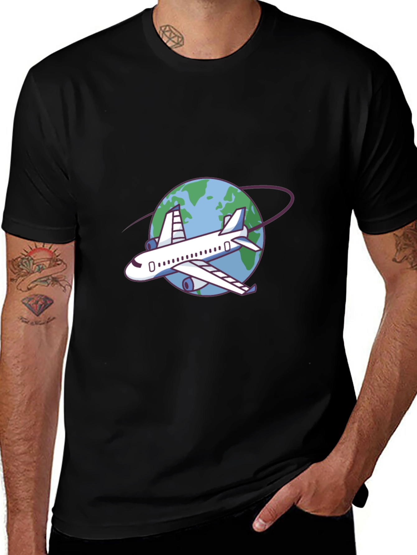 Variant 28 of Airplane Around the World Black T-Shirt