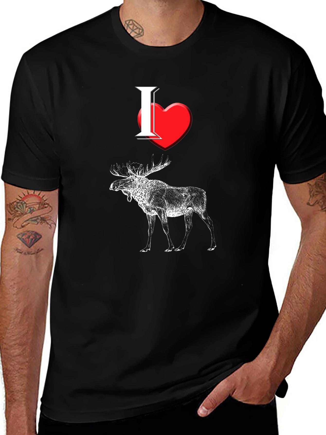 Variant 5 of I Heart Moose T-Shirt - Black Cotton Tee