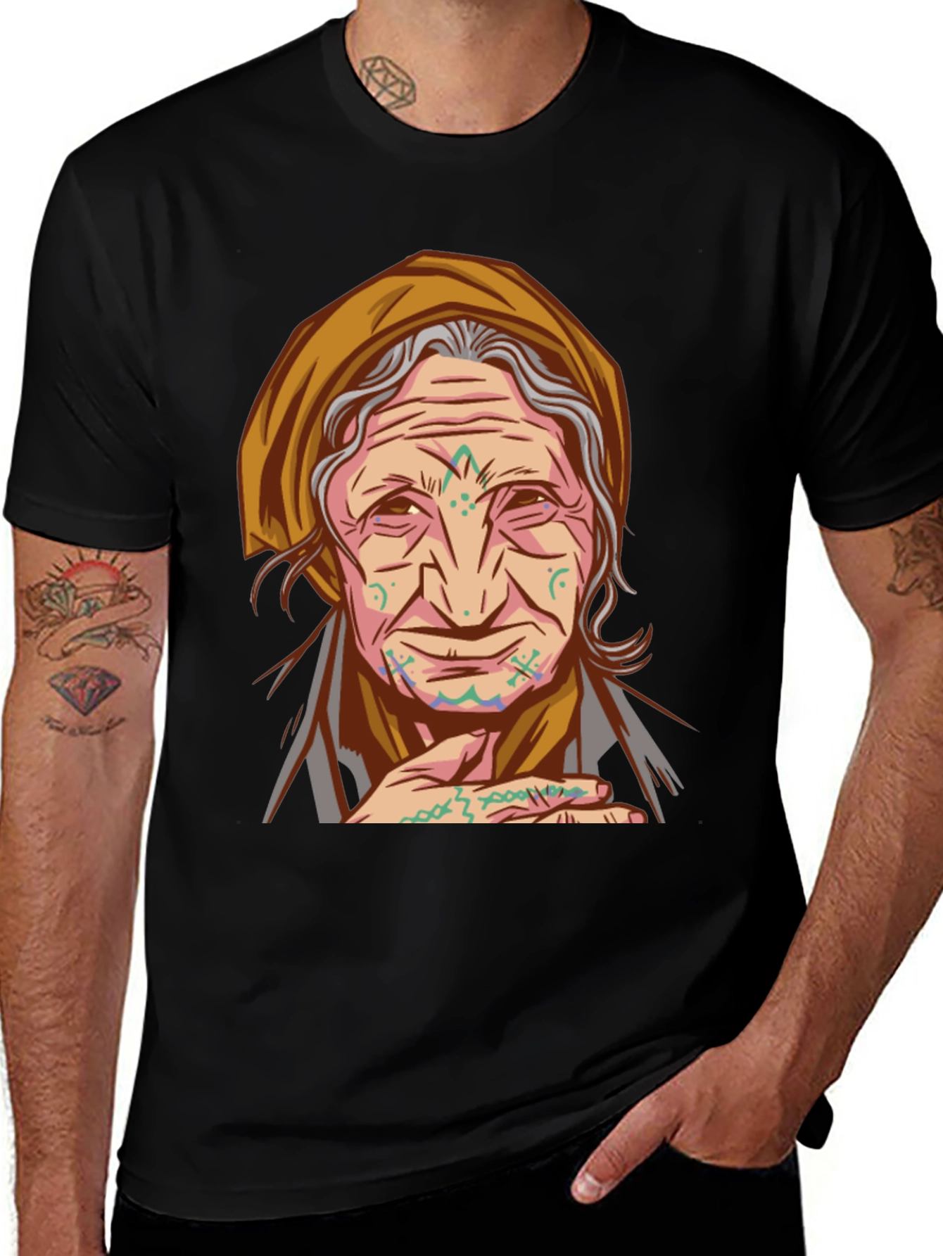 Tribal Tattoo Granny Graphic Tee - Unique Design