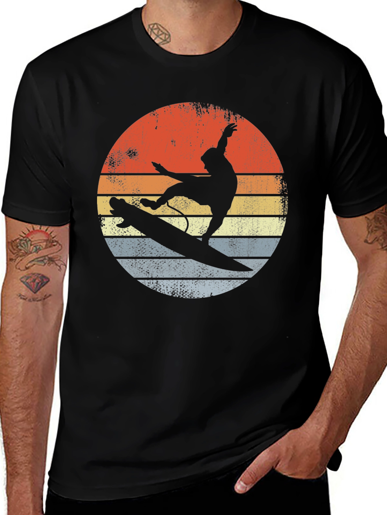 Variant 13 of Retro Sunset Surfer Graphic Tee - Black