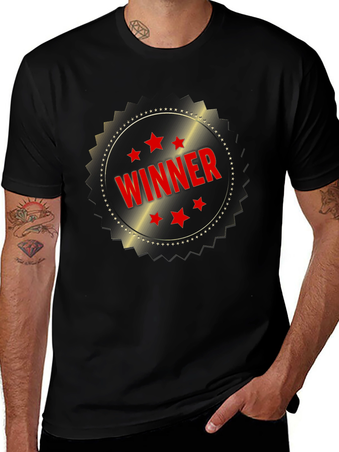 Variant 13 of Winner Graphic Tee - Black Cotton Casual Shirt