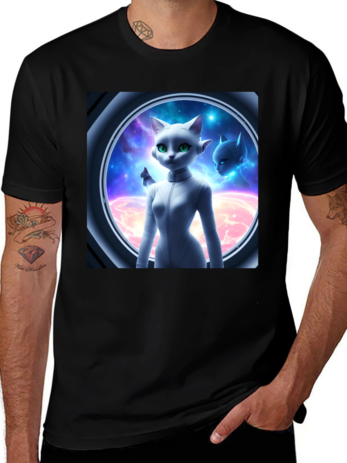 Variant 14 of Space Cat T-Shirt - Sci-Fi Feline Design