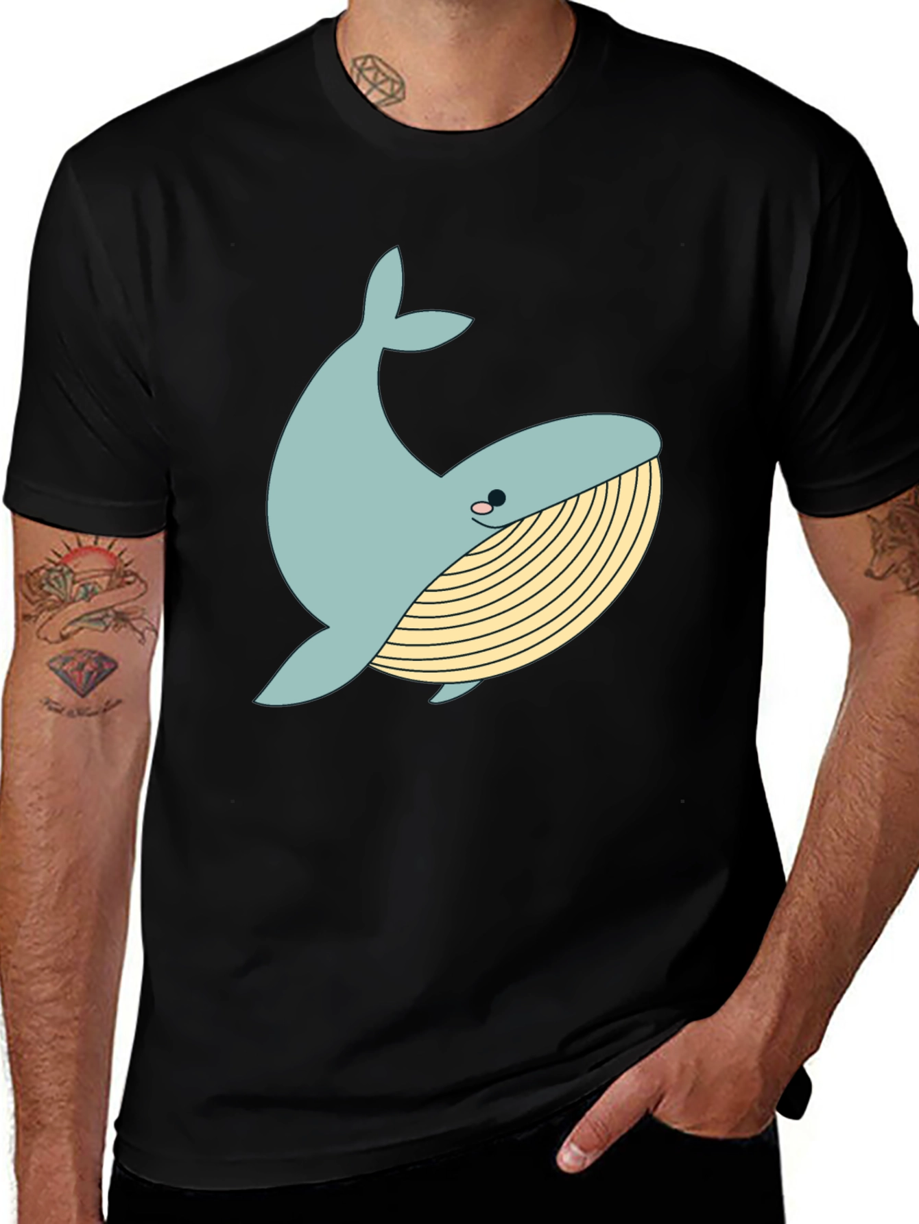 Black Whimsical Whale Graphic Tee - Black Cotton Blend main image