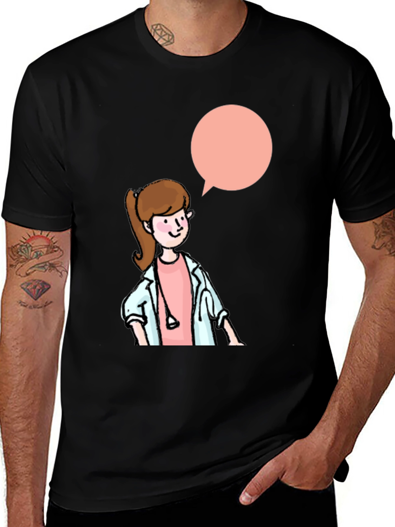 Variant 11 of Cartoon Doctor Graphic Black T-Shirt