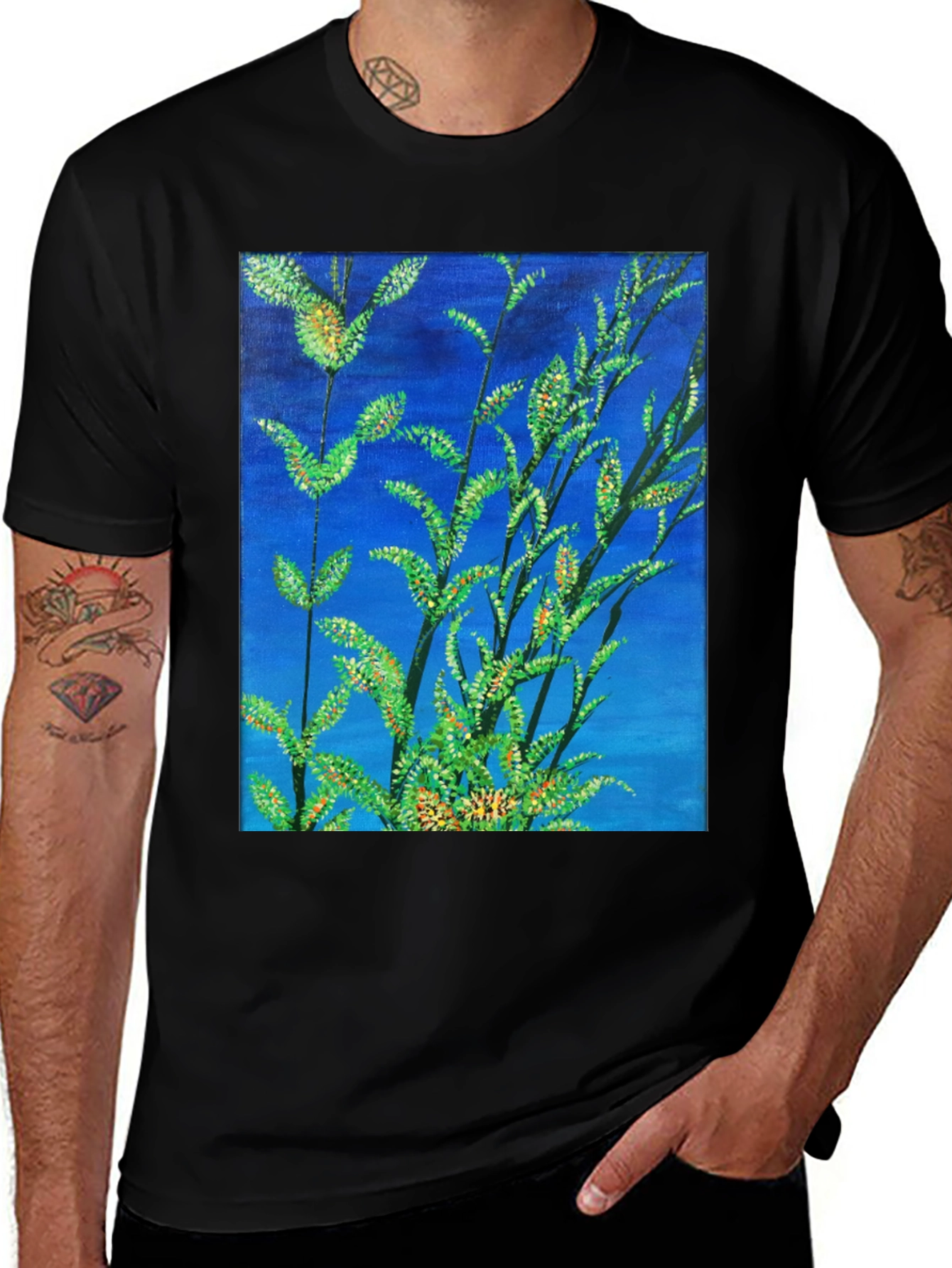 Variant 18 of Botanical Blue T-Shirt - Vivid Nature Art Tee