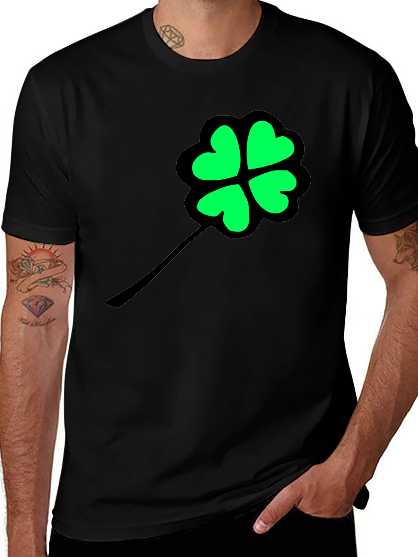 Variant 7 of Lucky Clover Graphic Tee - Black Cotton T-Shirt