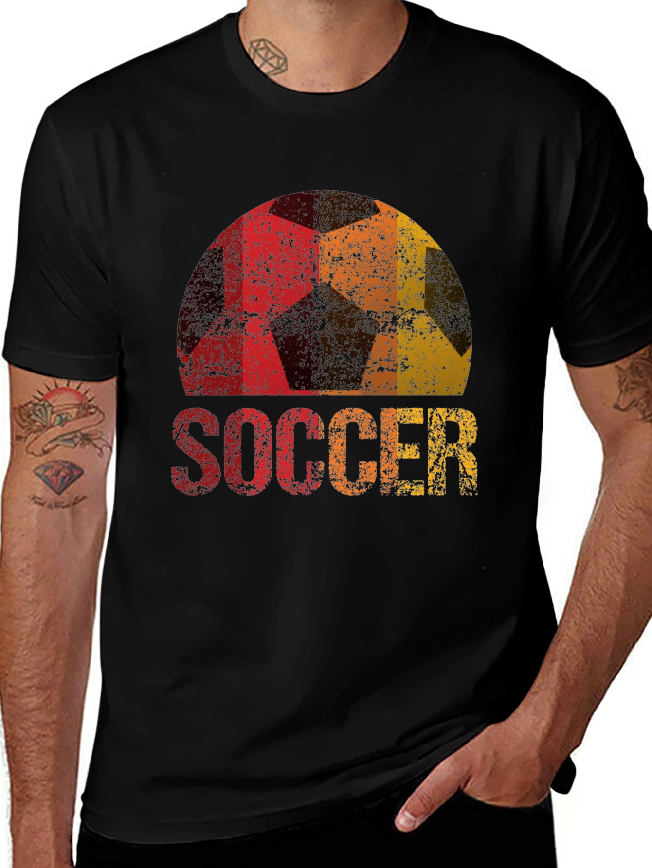 Black Vintage Soccer Ball Graphic Tee - Black T-Shirt main image