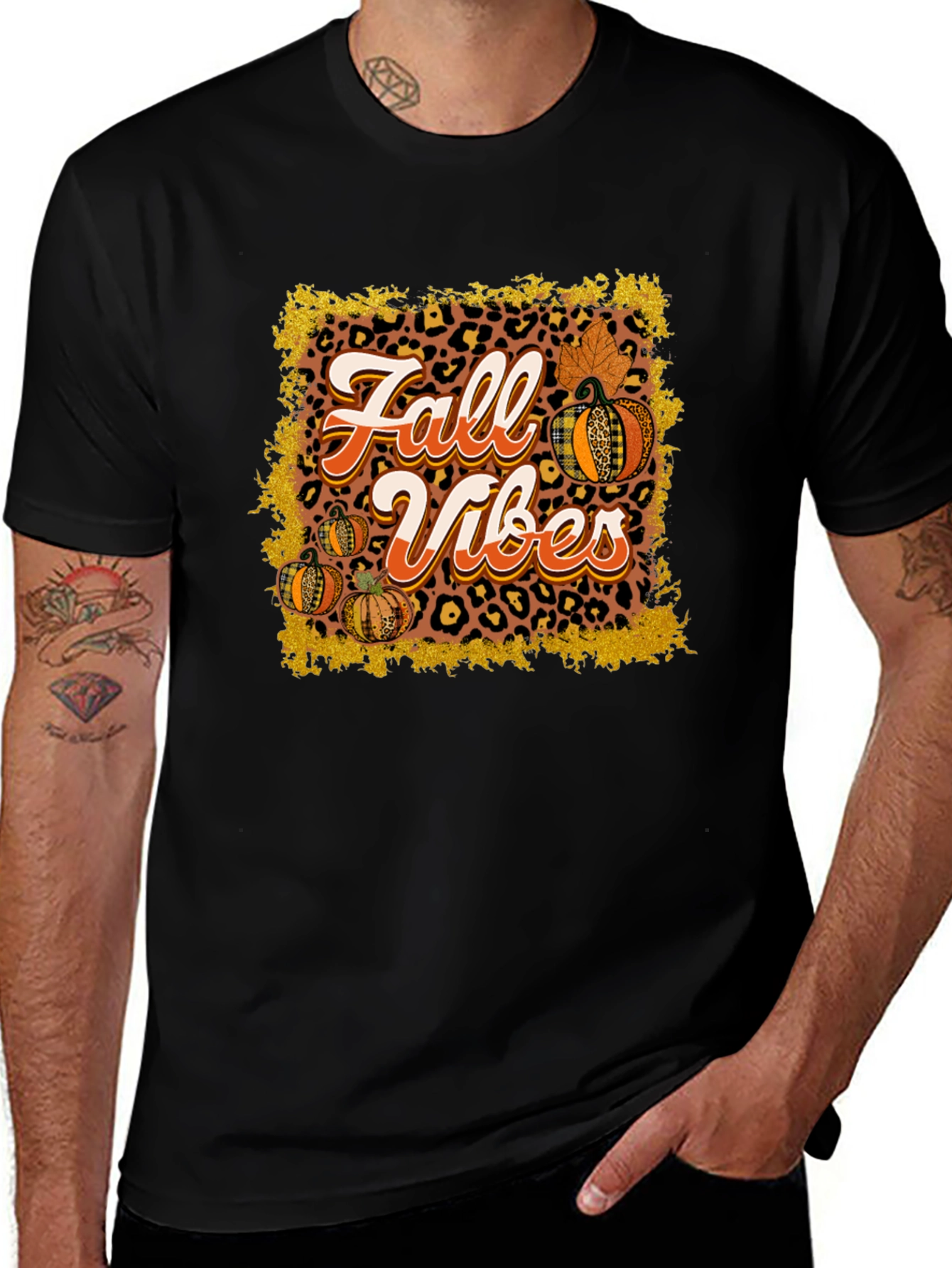Fall Vibes T-Shirt - Leopard Pumpkin Design