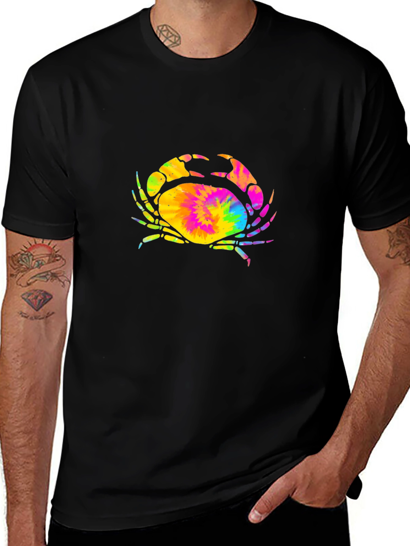 Variant 11 of Tie-Dye Crab Graphic Black T-Shirt