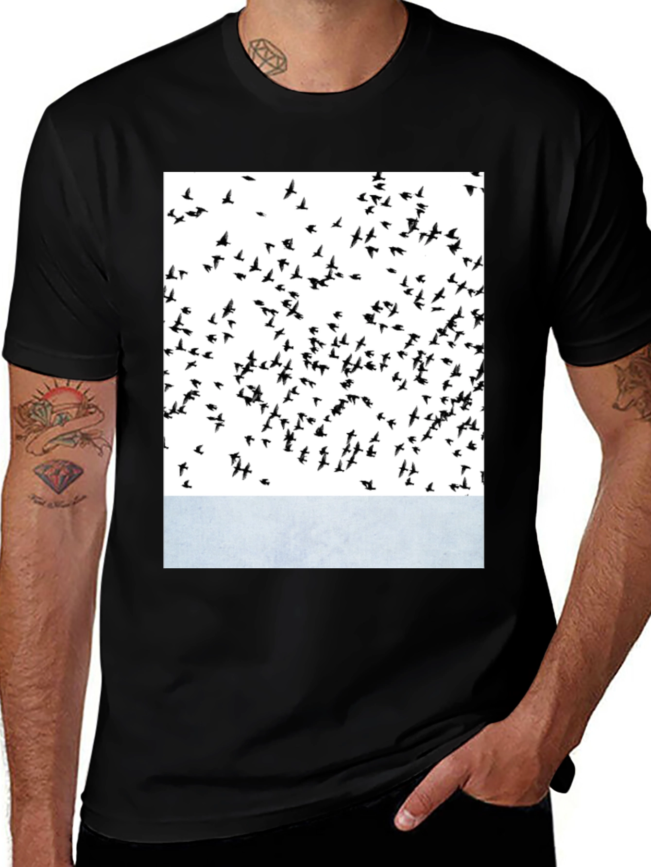 Variant 4 of Abstract Bird Print Crew Neck T-Shirt