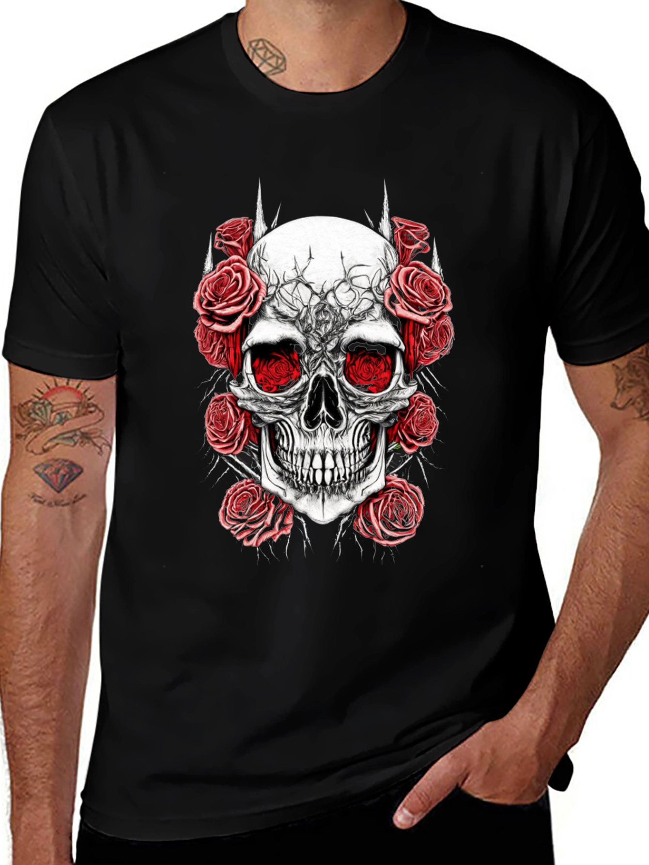 Variant 23 of Skull & Roses Graphic Tee - Edgy Fashion