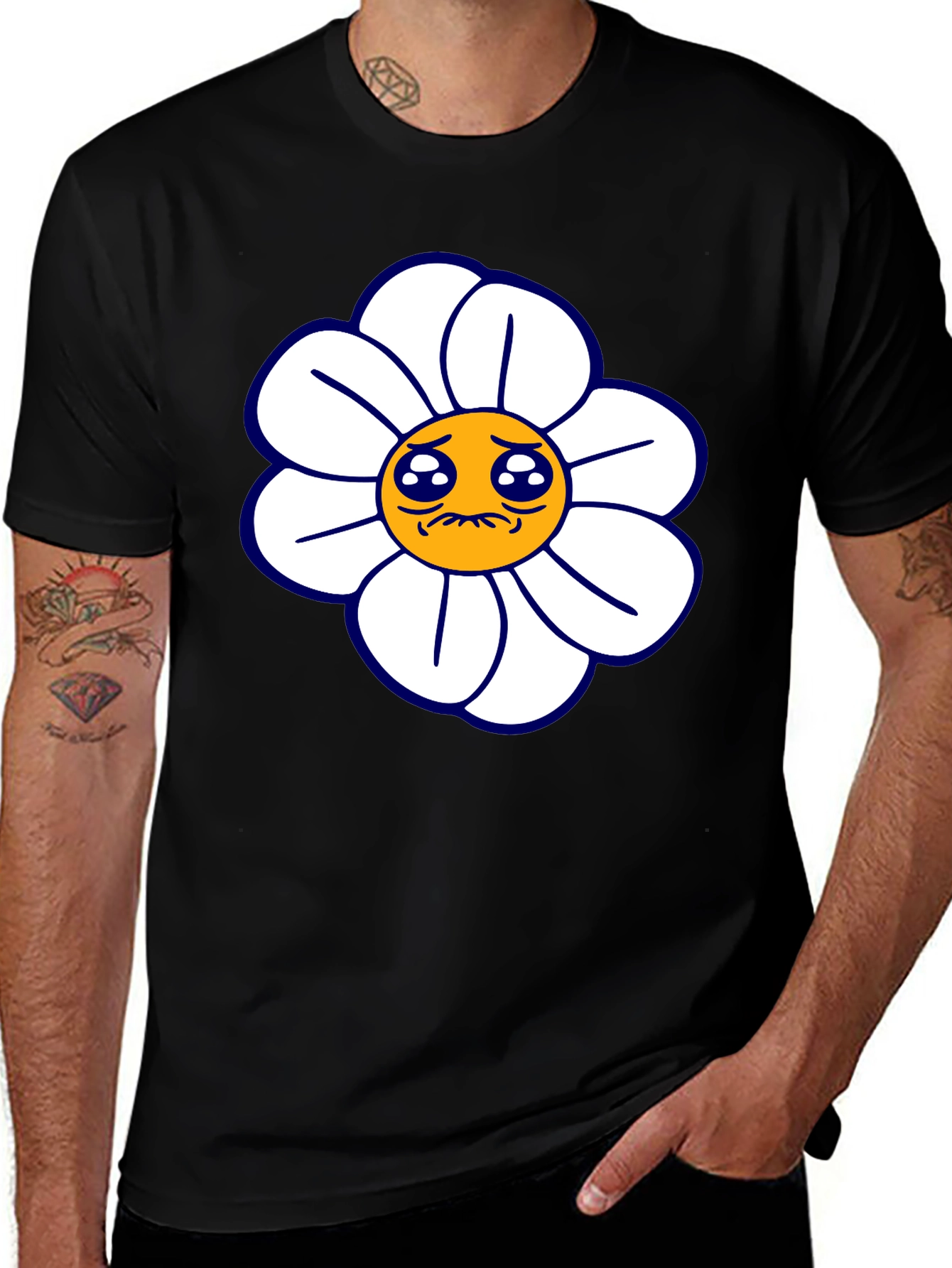 Variant 13 of Sad Flower Graphic Tee - Black Casual T-Shirt