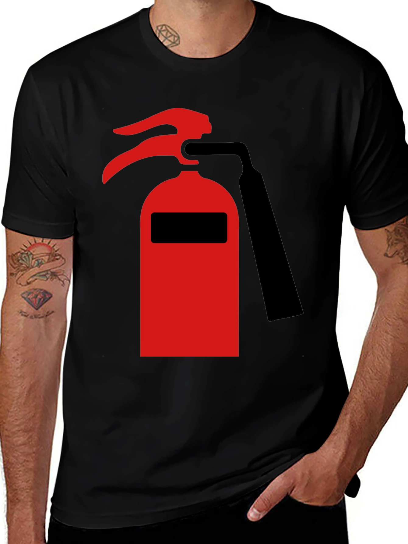 Variant 3 of Fire Extinguisher Graphic Tee - Black Cotton T-Shirt