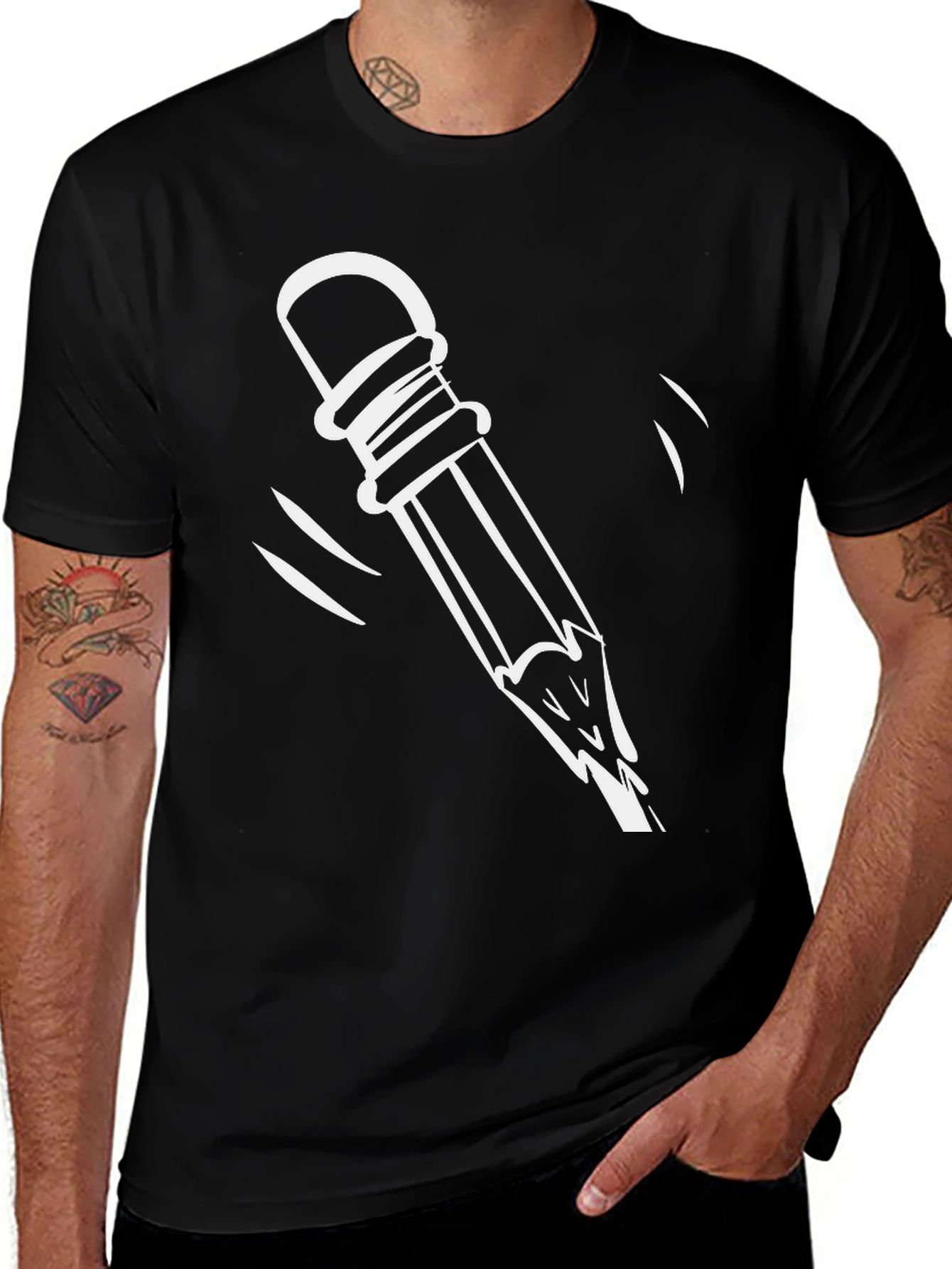 Variant 24 of Quirky Broken Pencil Graphic Tee - Casual Black T-Shirt