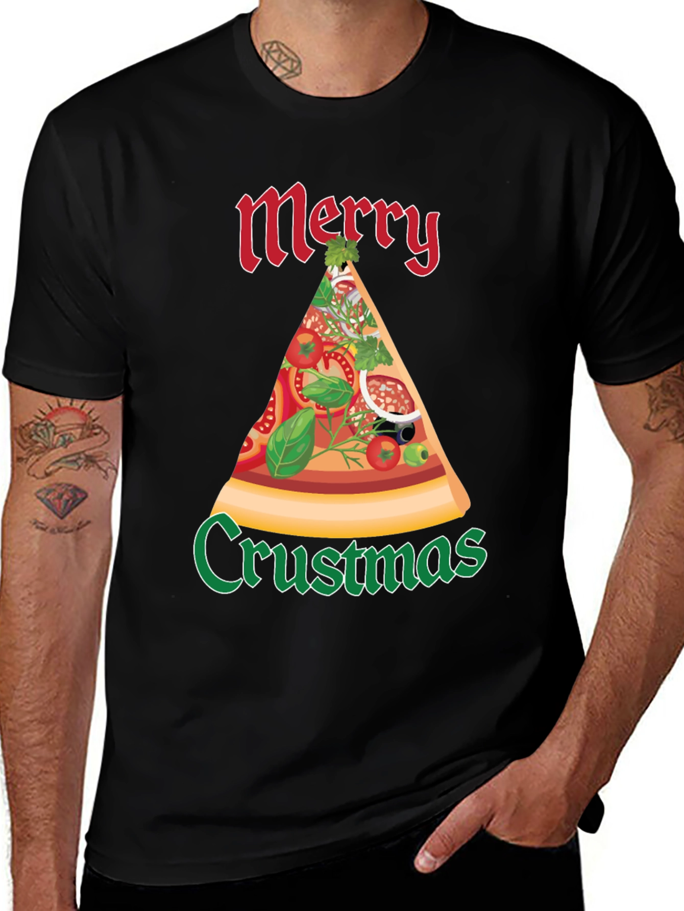 Variant 21 of Merry Crustmas Pizza T-Shirt Funny Holiday Tee