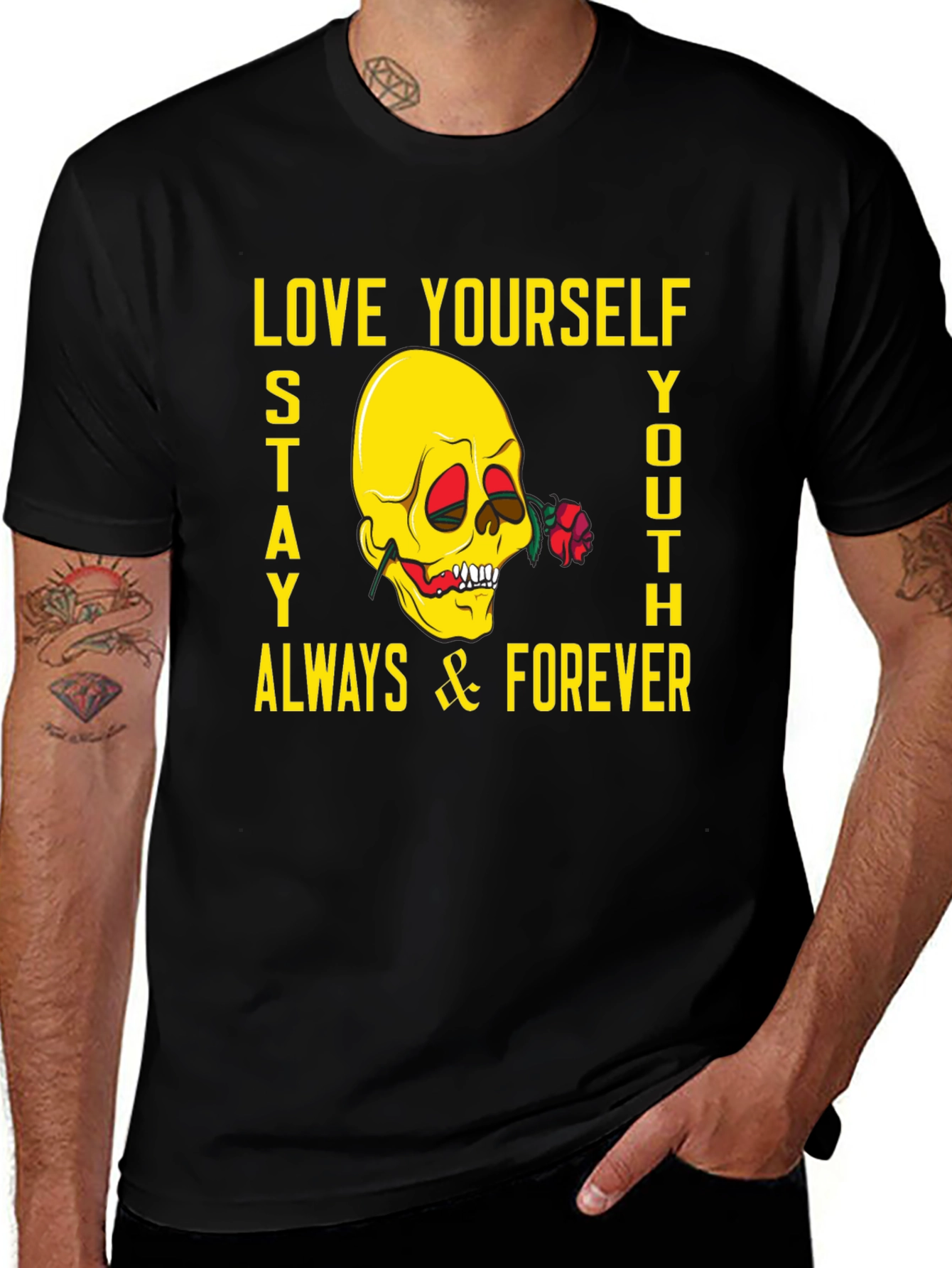 Variant 4 of Skull & Rose Graphic Tee - Love Yourself, Stay Youthful!