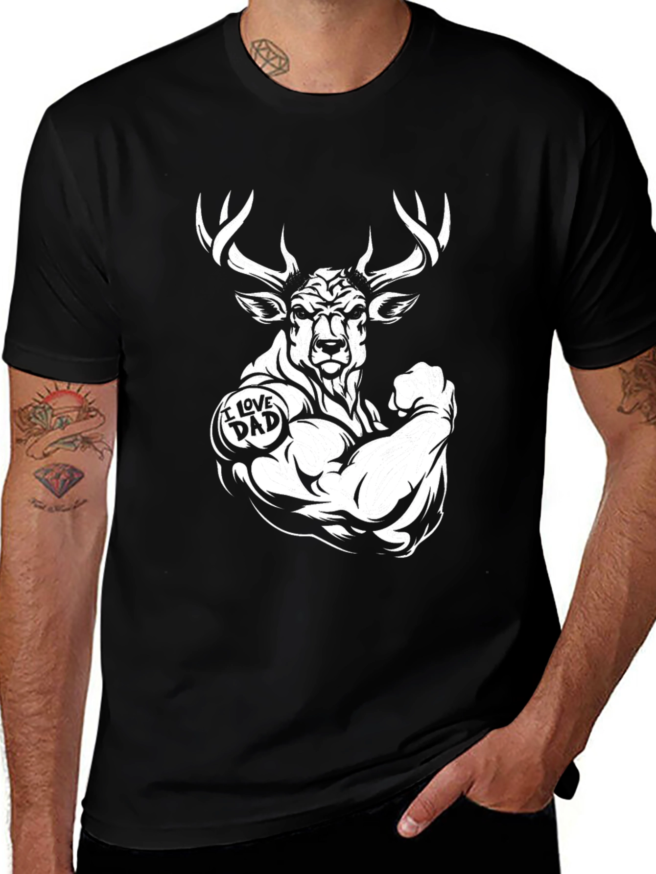 Variant 20 of I Love Dad Deer Muscle Black T-Shirt