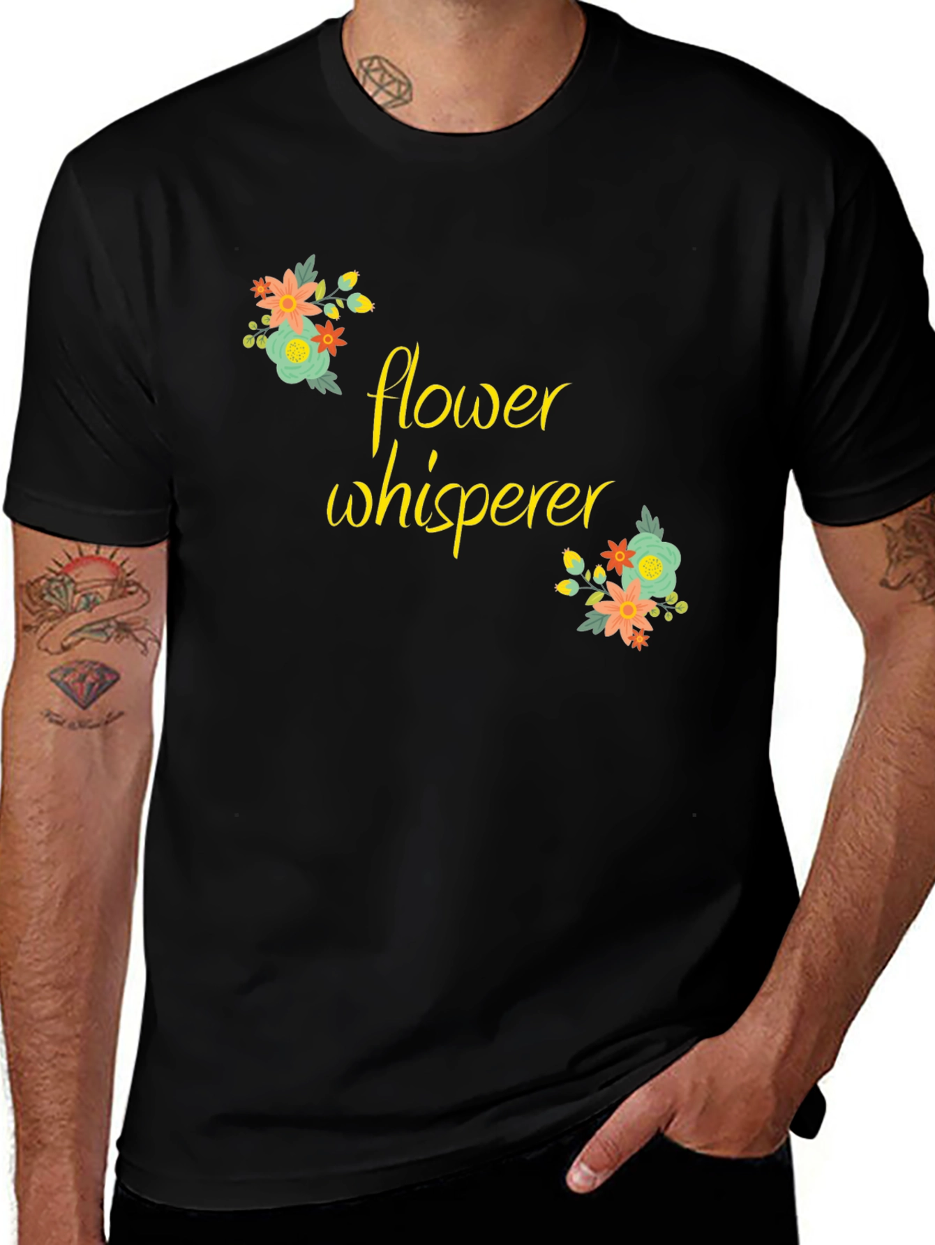 Variant 3 of Flower Whisperer Graphic Tee - Black Cotton T-Shirt